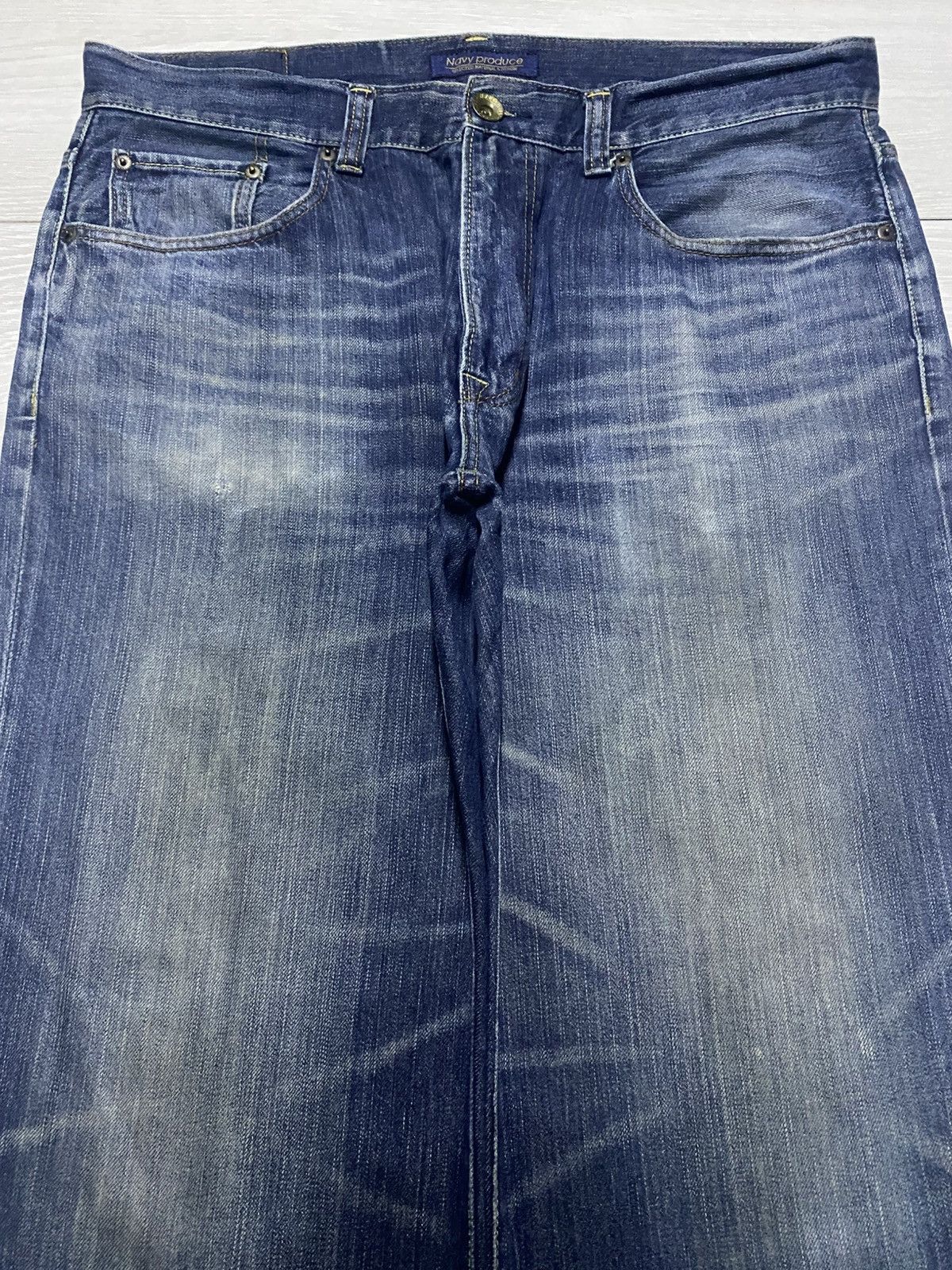 Japanese Brand Vintage Navy Produce Faded Baggy Wide Leg Jeans Size US 37 - 3 Thumbnail