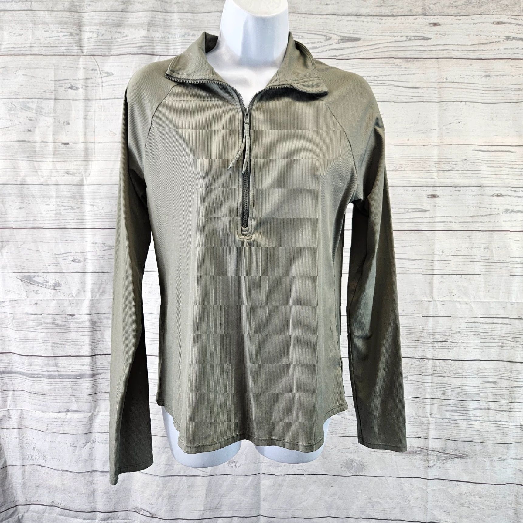 Vintage Carve Designs Womens Pullover 1/2 Zip Shirt M Olive Green Long Sleeve Casual Activewear Mens Womens Size M / US 6-8 / IT 42-44 - 2 Thumbnail