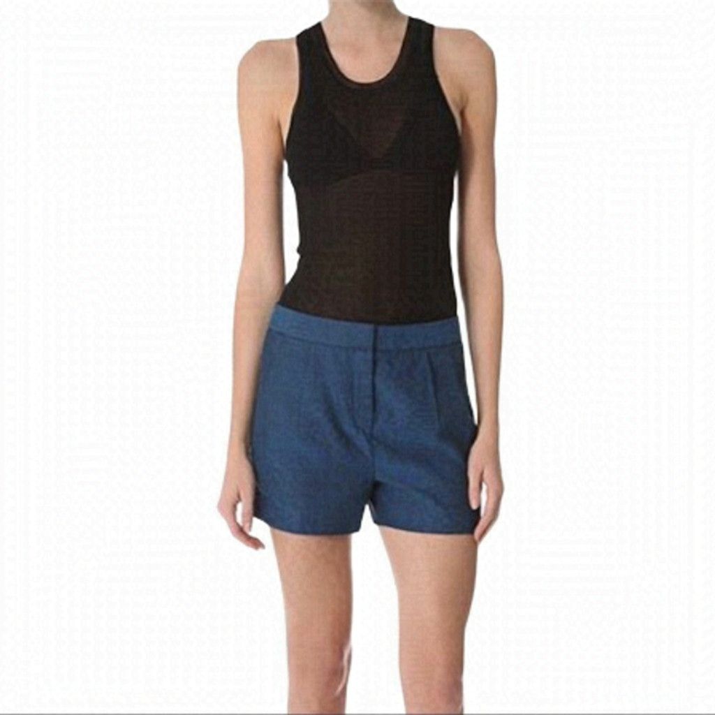 T by Alexander Wang Alexander Wang Blue Mid-Rise Pleated Linen Blend Shorts S Size 30" / US 8 / IT 44 - 1 Thumbnail