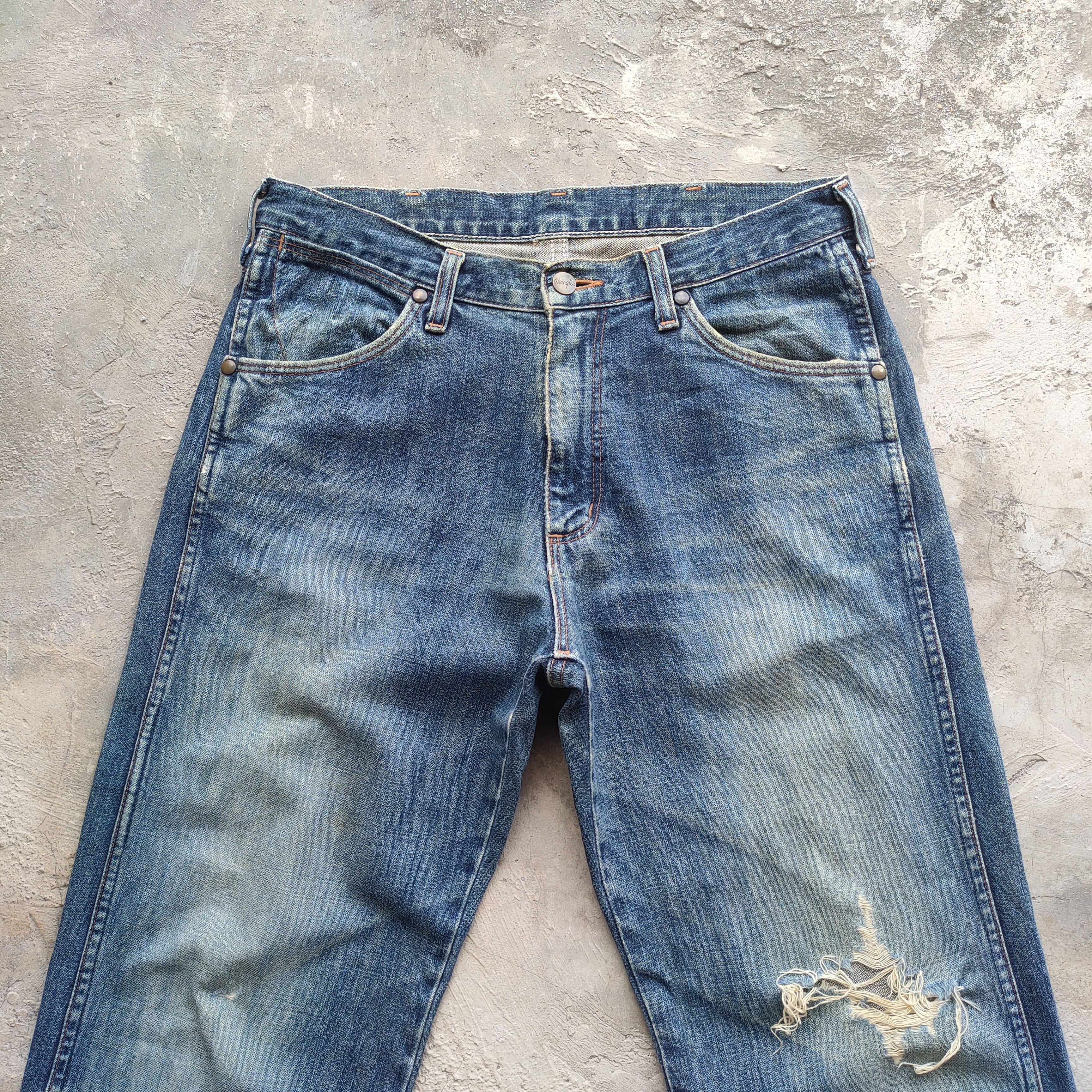 Jean W32 VINTAGE WRANGLER FADED DISTRESSED JEAN PANTS Size US 32 / EU 48 - 3 Thumbnail