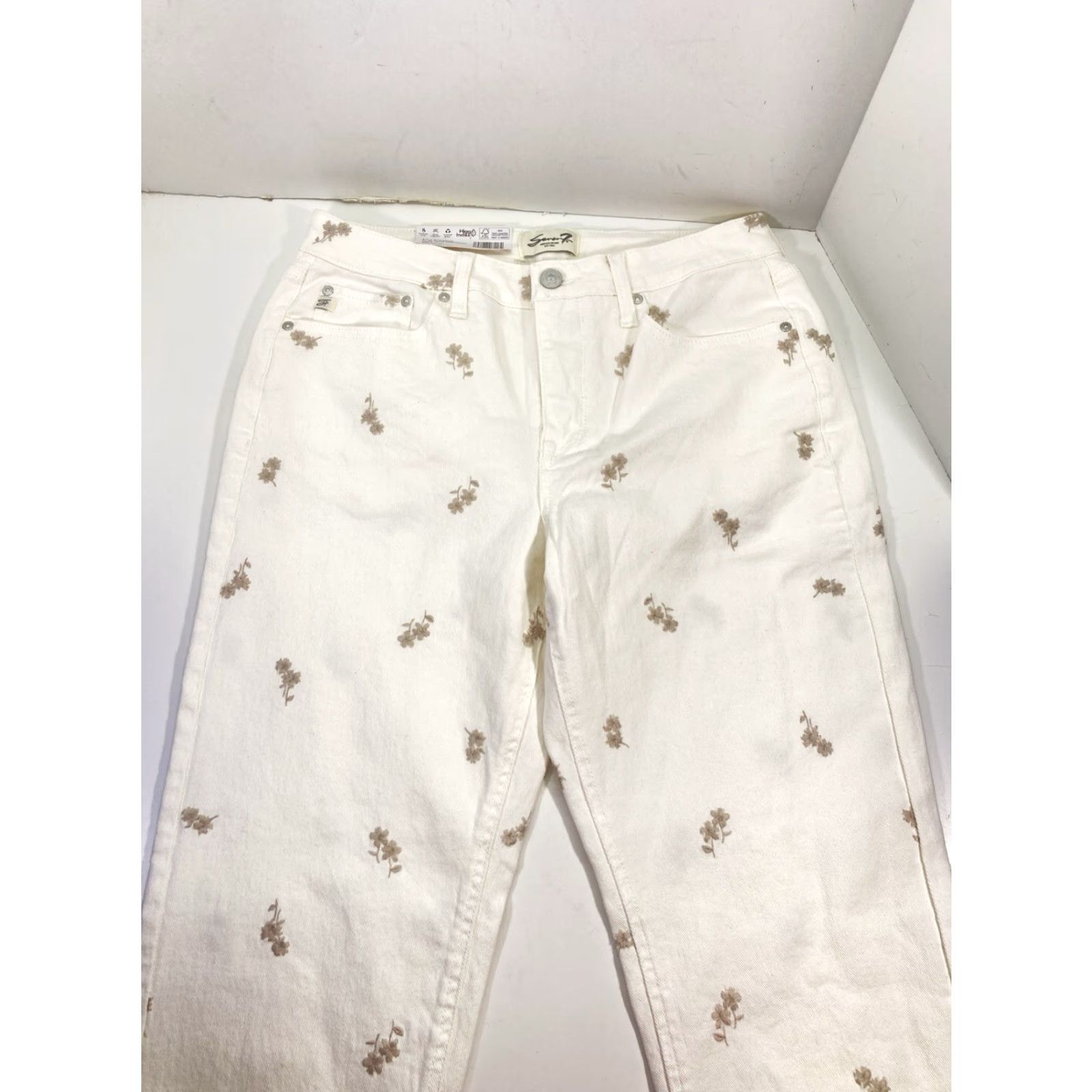 Vintage Seven7 90s Straight Jeans Women Size 8 32X30 White Floral High Rise Stretch NWT Size 30" / US 8 / IT 44 - 6 Thumbnail