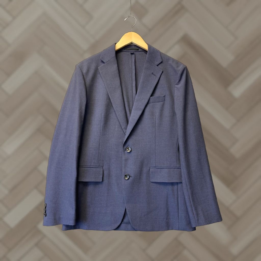 J.Crew J.CREW Blazer Mens 36S Blue Chambray Polyester Blend Slim Notch Lapel 2-Button Front Casual Wedding Party Business Size 36S - 1 Thumbnail