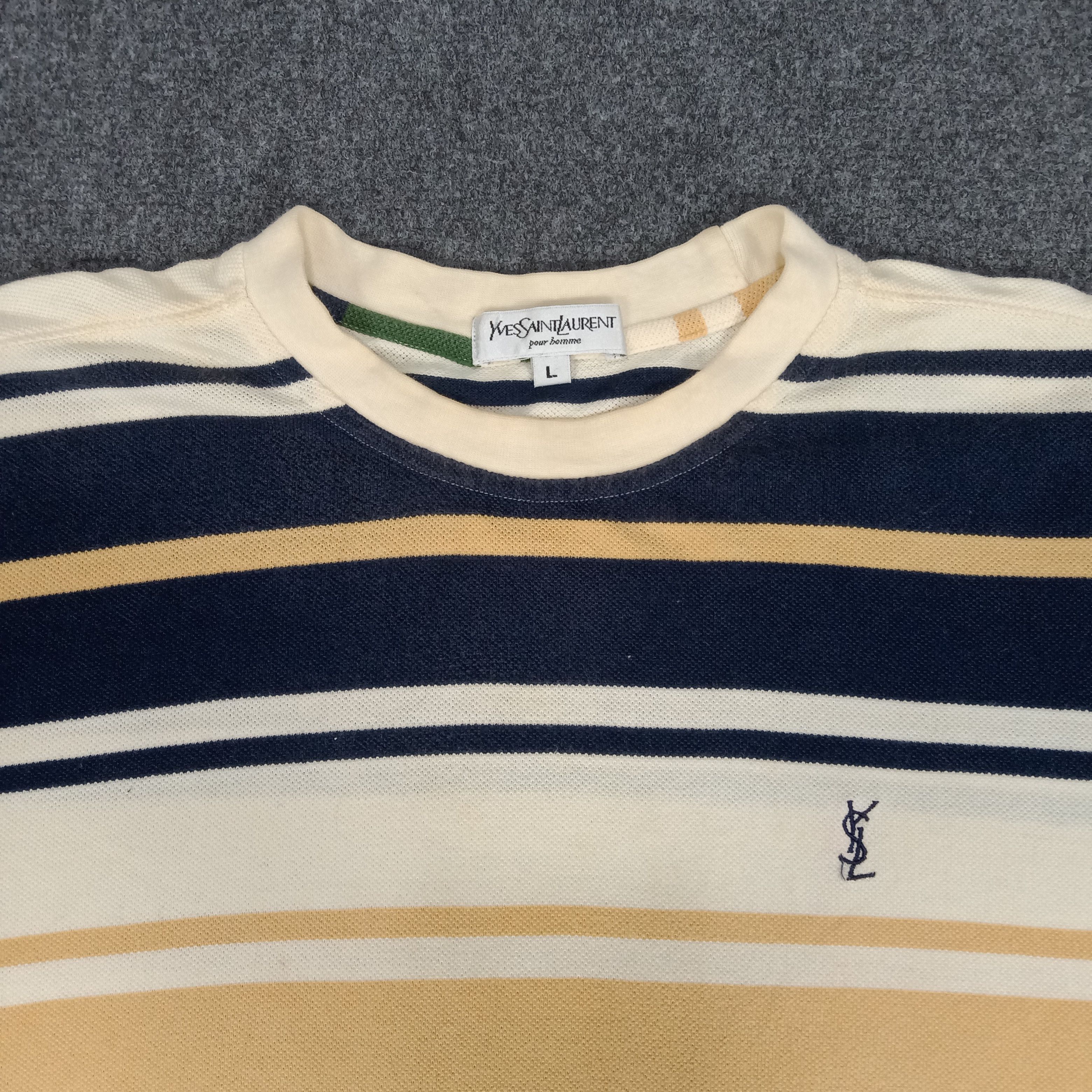 Vintage × Yves Saint Laurent Yves Saint Laurent Small Logo Stripes Tshirt Size US L / EU 52-54 / 3 - 2 Thumbnail
