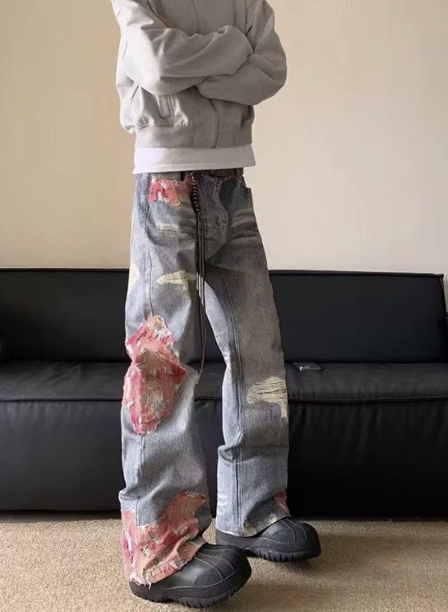 Japanese Brand VIBE High street printed patchwork retro flared baggy jeans Size US 27 - 1 Thumbnail
