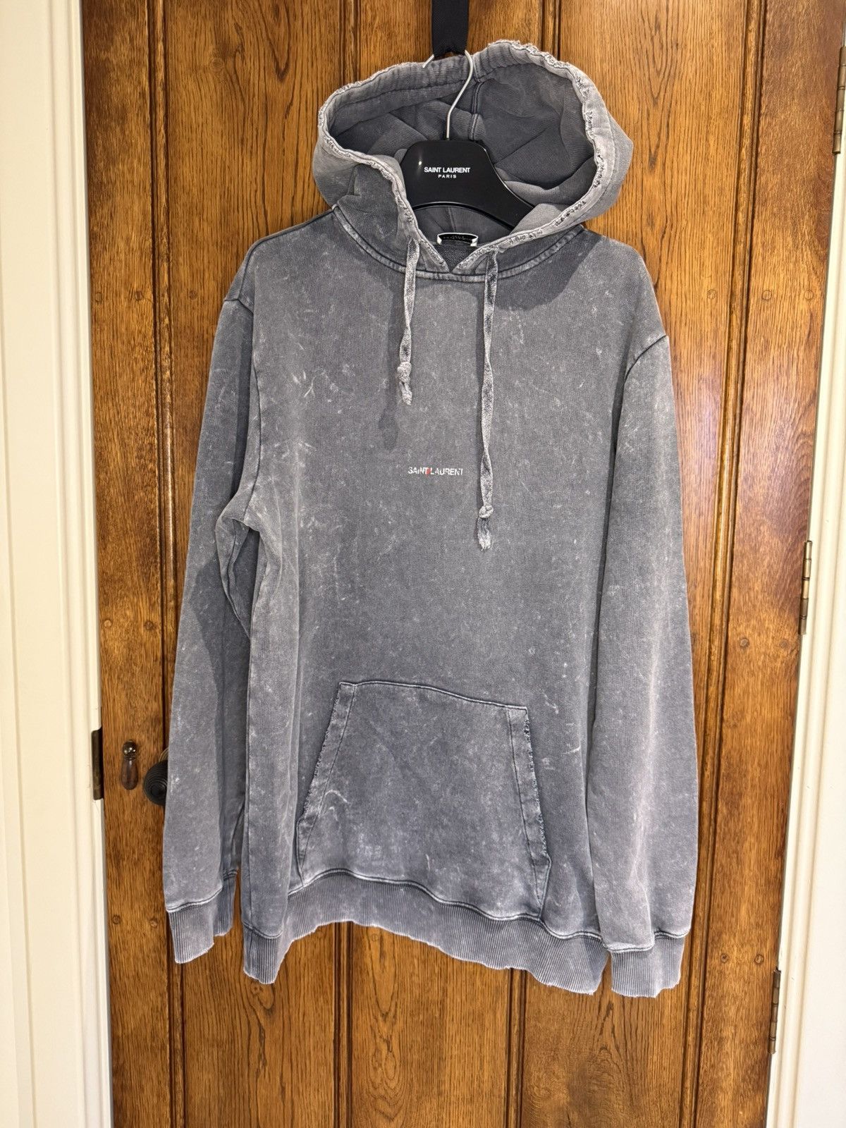 Saint Laurent Paris $890 Saint Laurent acid wash grey Rive Gauche logo hoodie M Size US M / EU 48-50 / 2 - 2 Thumbnail