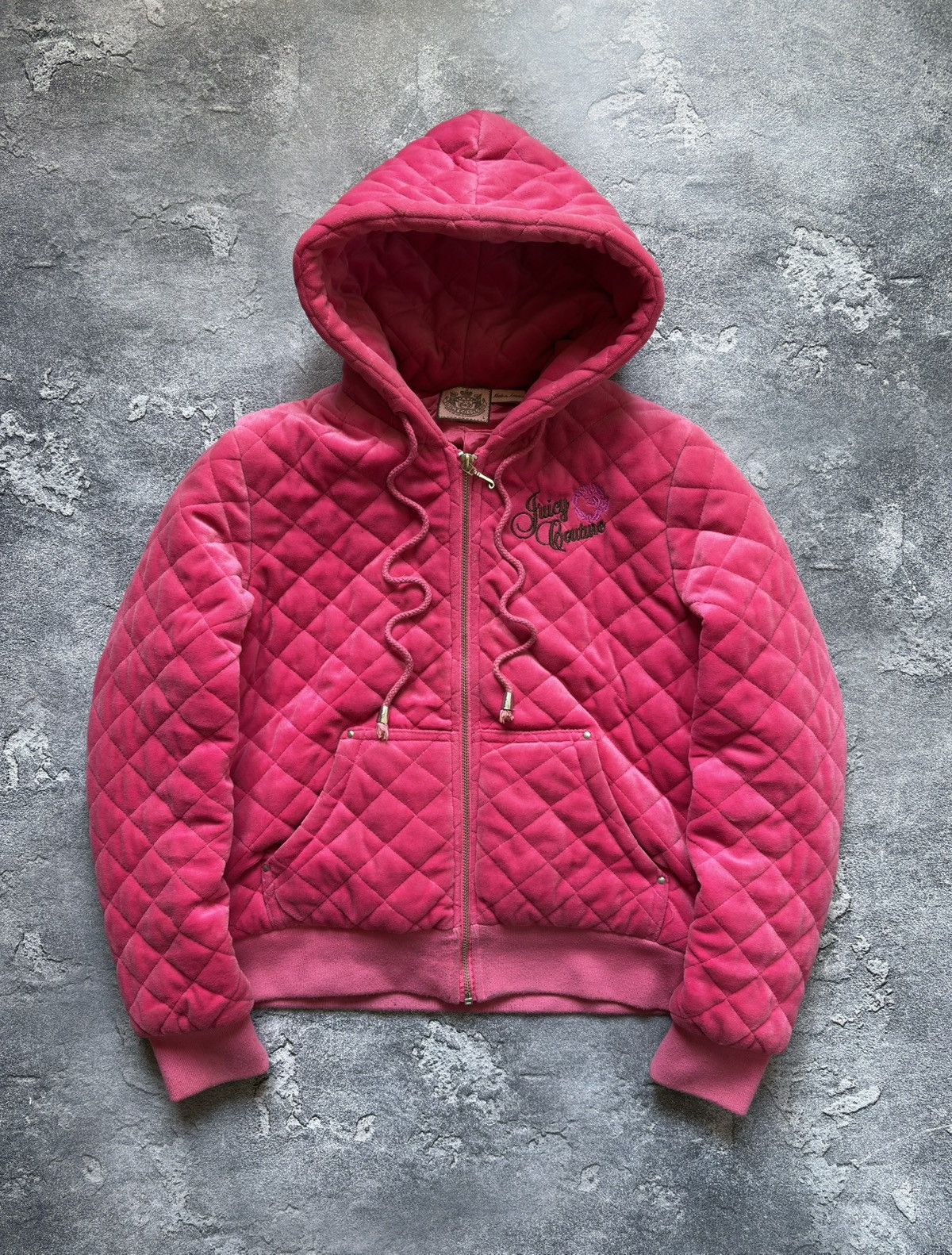 Juicy Couture Vintage Juicy Couture Y2K Big Logo Velour Quilted Jacket Size L / US 10 / IT 46 - 1 Thumbnail
