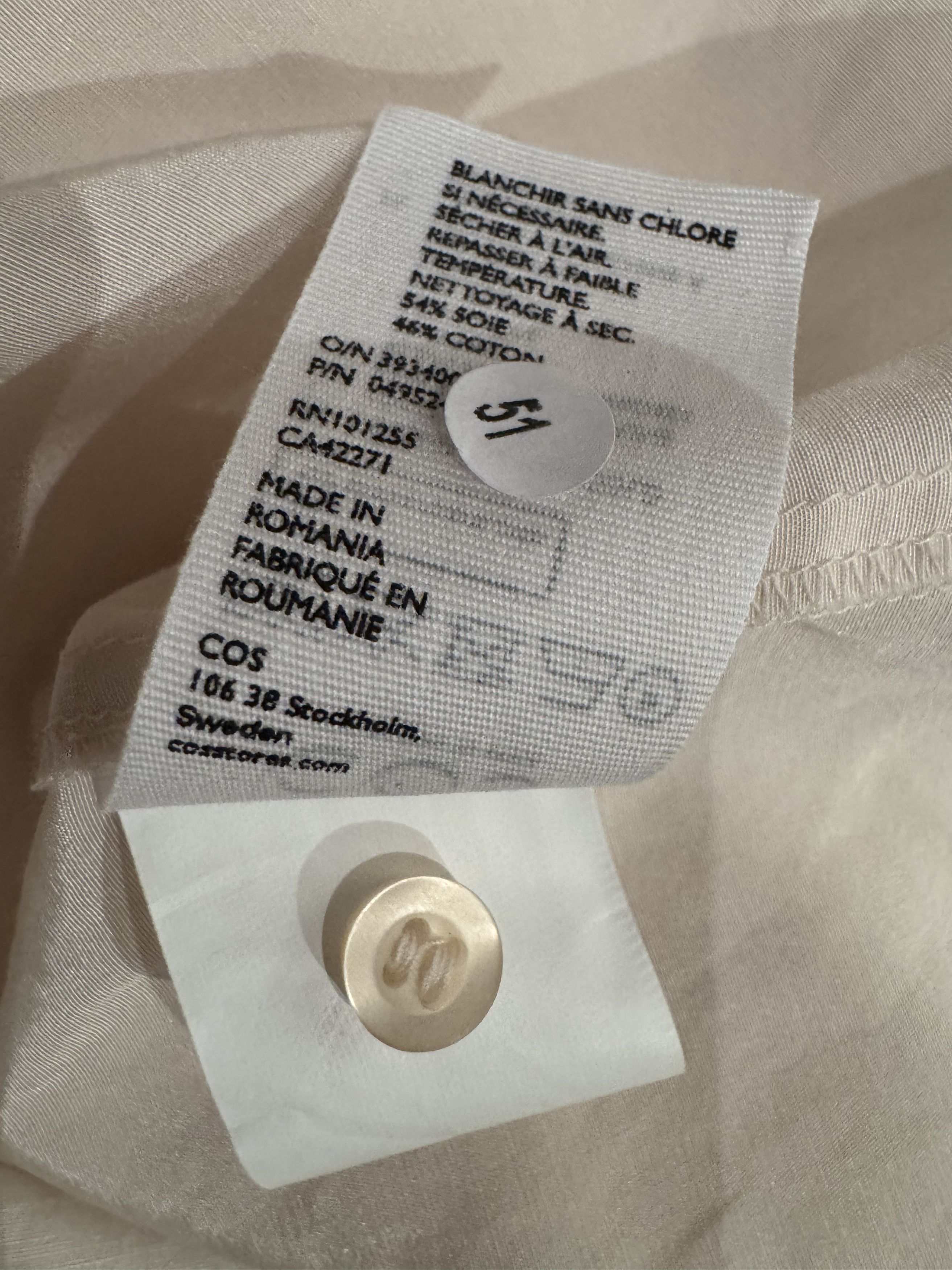 Cos COS Silk-Cotton Shirt in Cream (Size 2) Size XS / US 0-2 / IT 36-38 - 12 Thumbnail