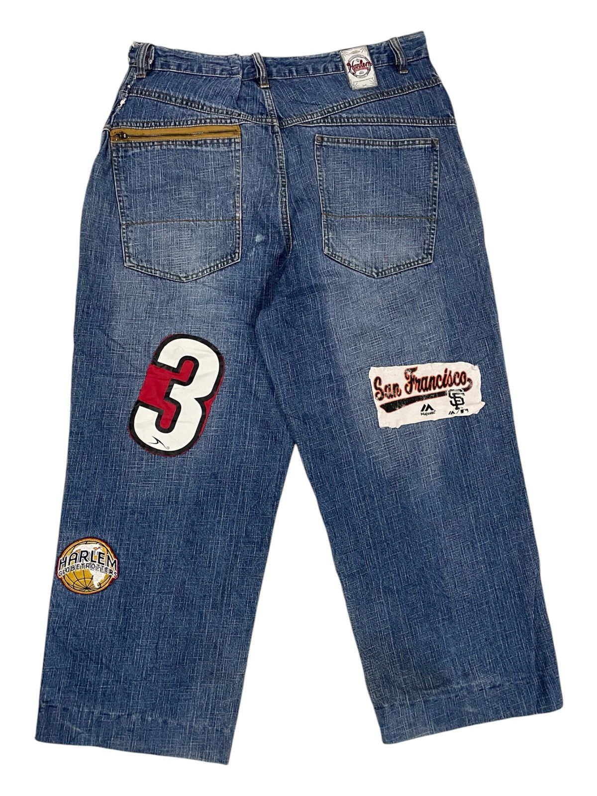 Fubu × Harlem Globetrotters × JNCO Y2K FUBU PLATINUM Harlem Globetrotters Patches Baggy Jeans Size US 34 / EU 50 - 2 Thumbnail