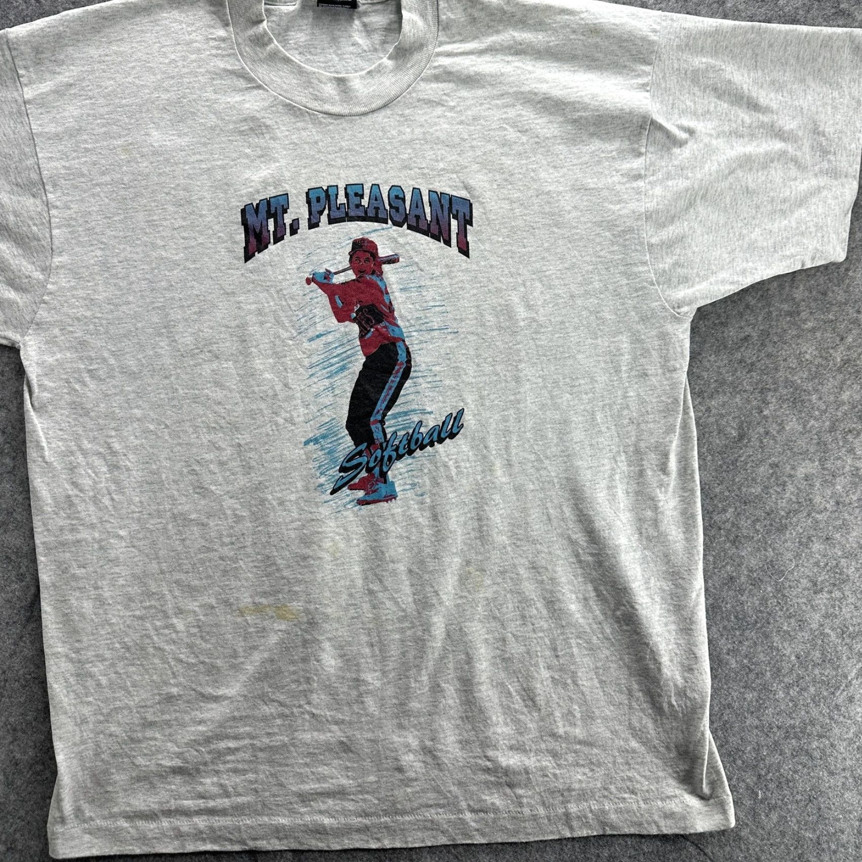 Fruit Of The Loom VINTAGE Mt Pleasant Softball Shirt Mens XL Gray Fruit of the Loom Graphic 90s Tee Size US XL / EU 56 / 4 - 3 Thumbnail