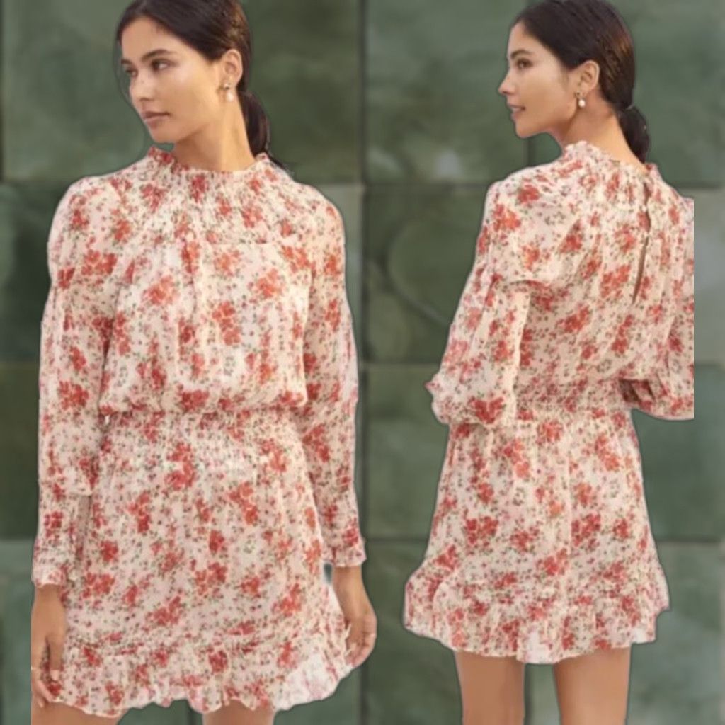 MISA Los Angeles Misa Los Angeles Floral Poppy Popover Ruffle Mini Dress Women Large Multicolor Made In USA Size L / US 10 / IT 46 - 1 Thumbnail