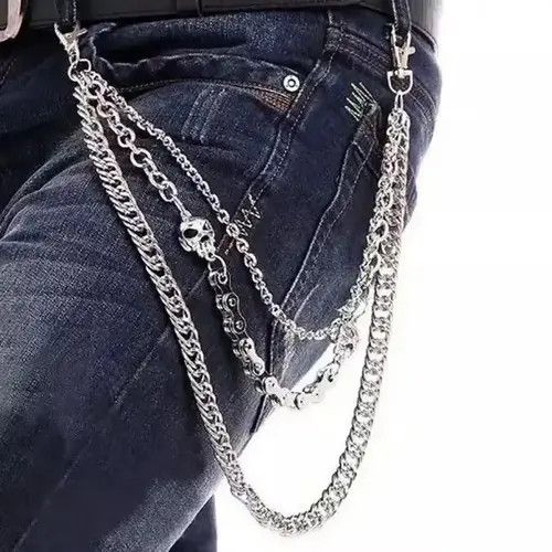 Jewelry Metal Skull Waist Pants Chain Key Chain in Silver, Men's