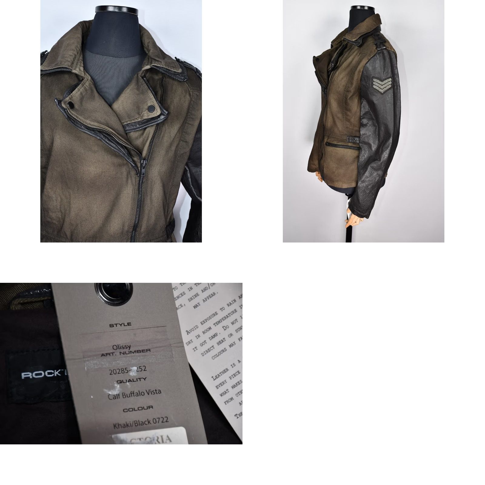 Vintage Rock’N Blue Jacket Women's XL Biker Green 100% Cotton / 100% Leather Long Sleeve Zip Military Inspired? Size XL / US 12-14 / IT 48-50 - 9 Thumbnail