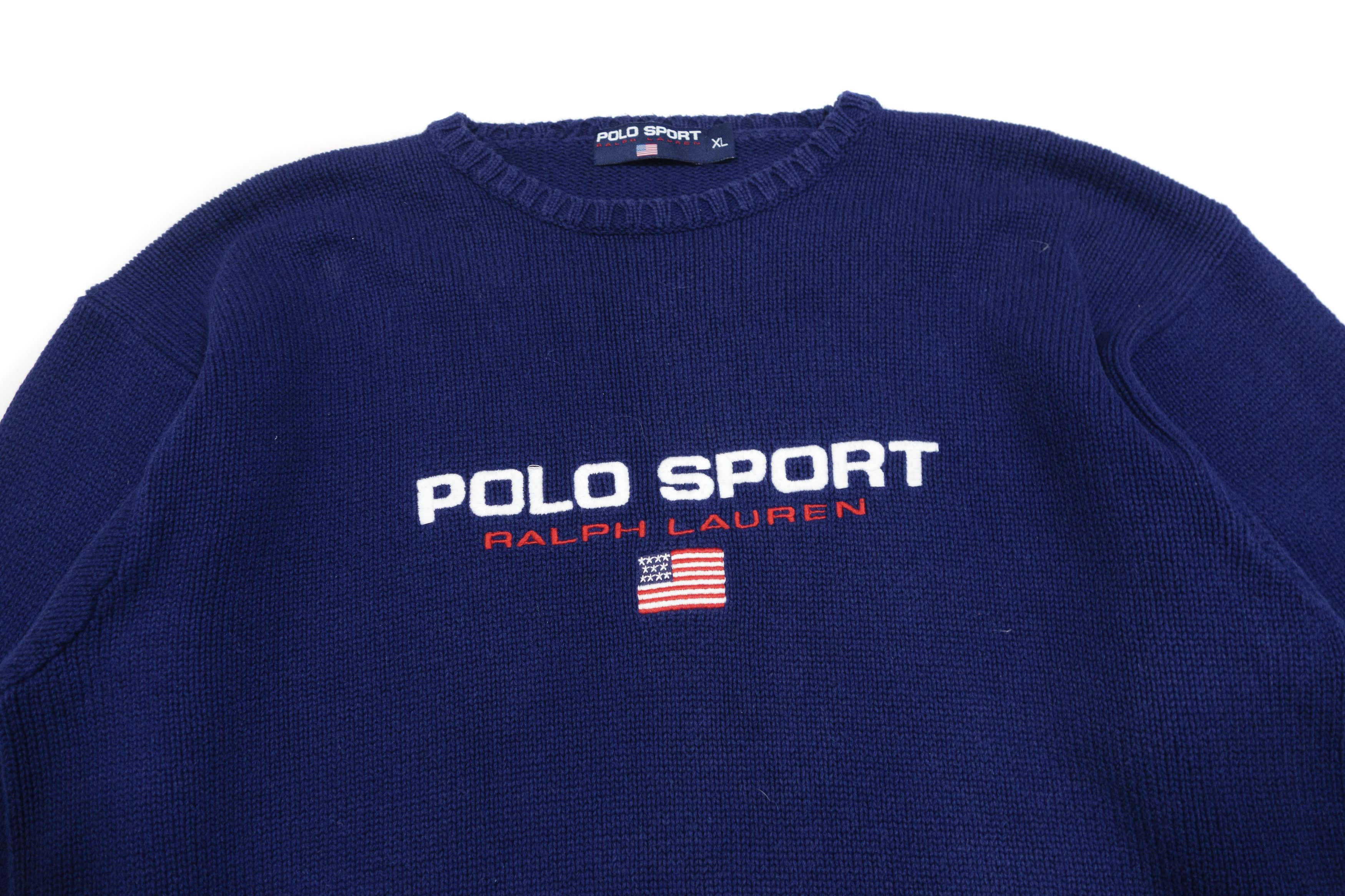 Polo Ralph Lauren 90s Polo Sport Big Logo USA Flag Embroidered Knit Sweater Size US XL / EU 56 / 4 - 3 Thumbnail