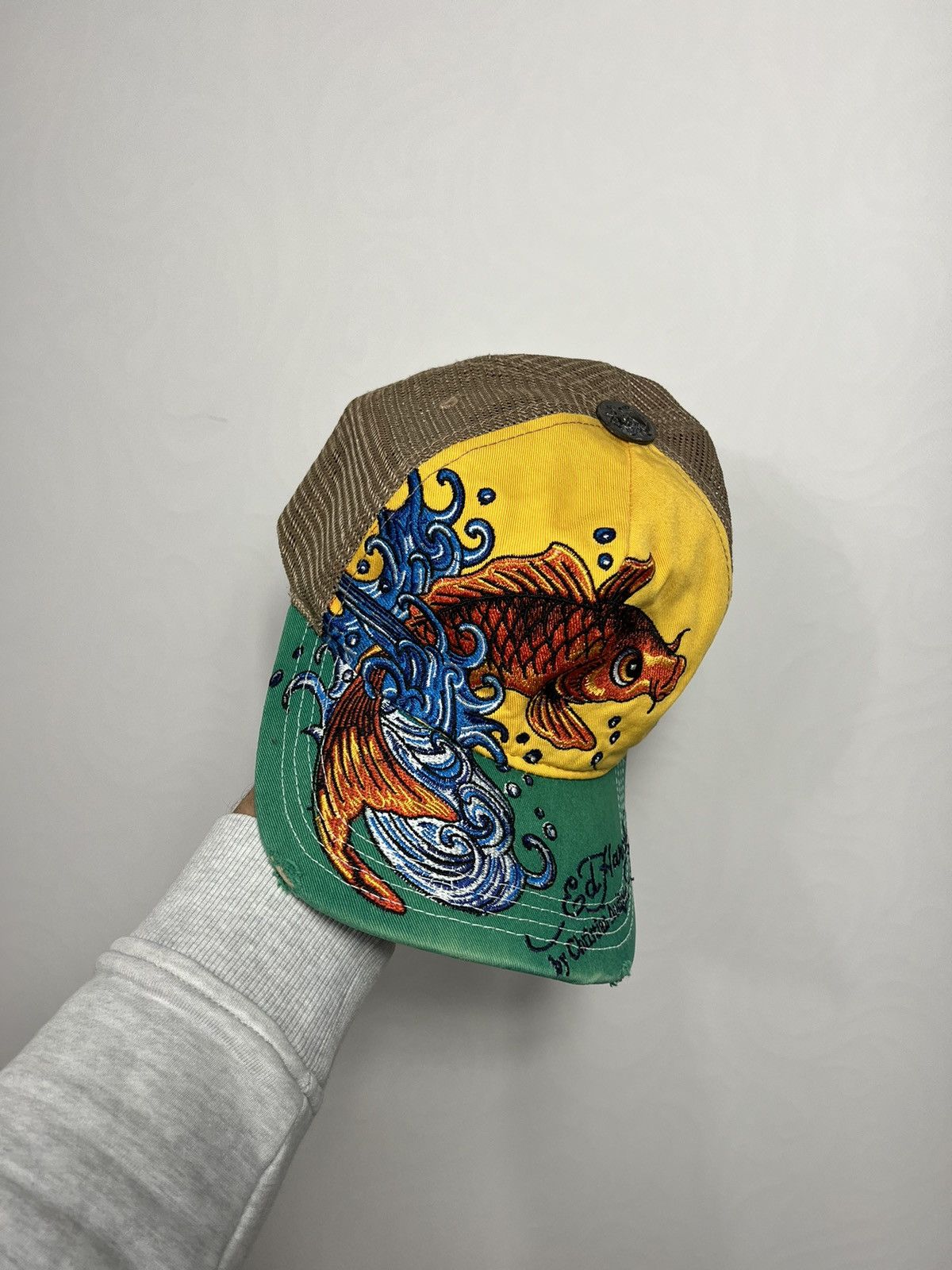 Ed Hardy Rare Ed Hardy Embroidered Carp Distressed Cap Size ONE SIZE - 10 Thumbnail