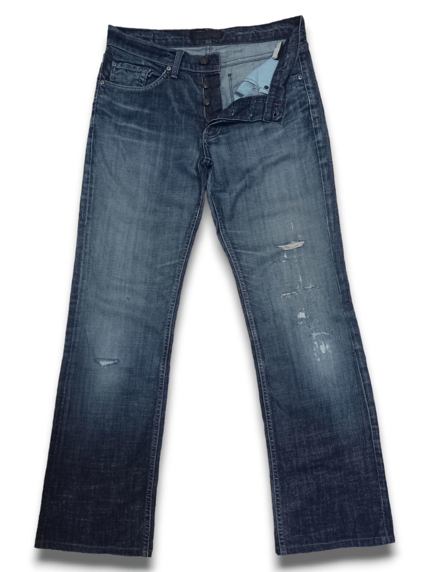 Other Vintage James Cured Blue Wash Distressed Flare Jeans Size US 31 - 3 Thumbnail