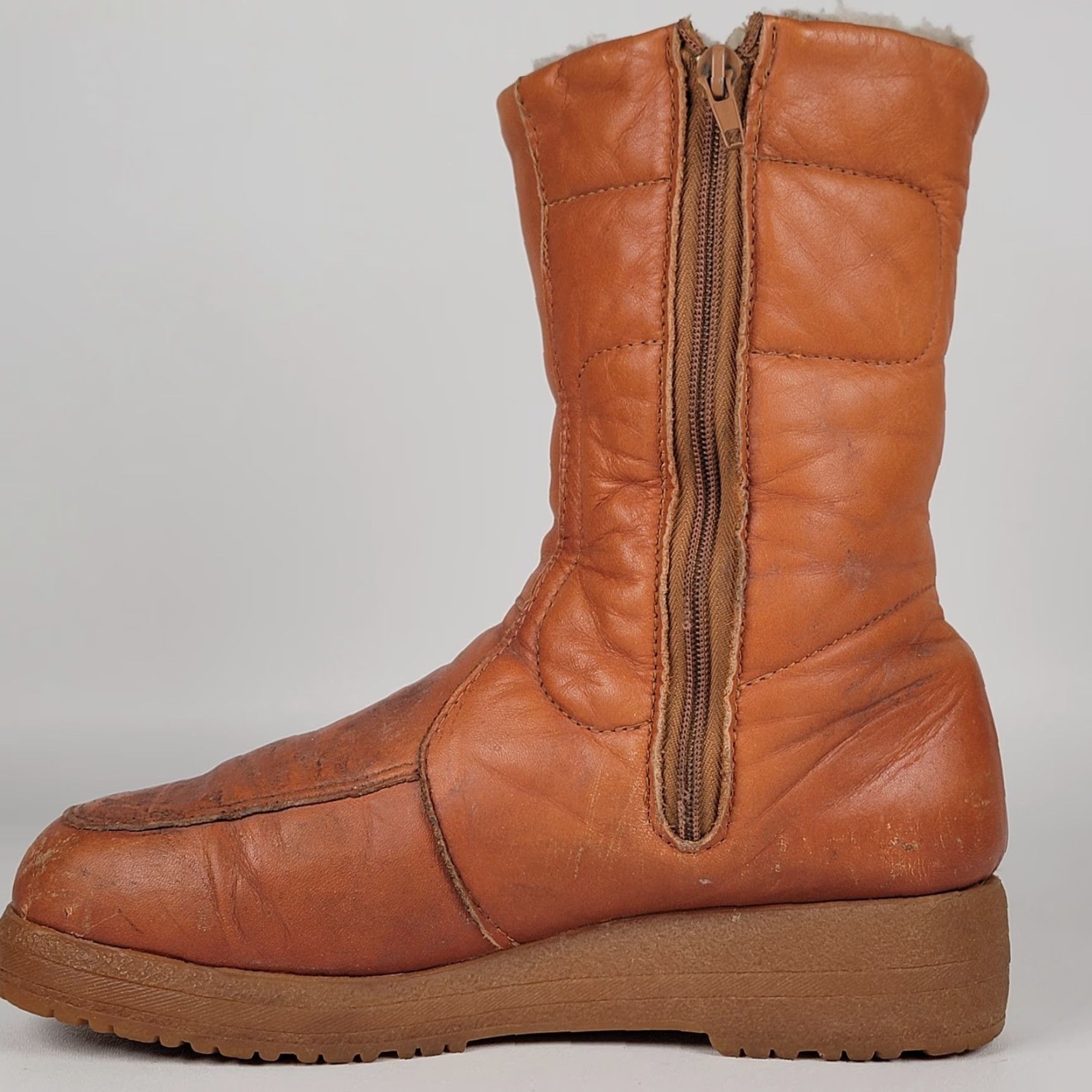 Blondo VINTAGE Blondo Leather Shearling Lined Zippered Boots Men 9 43 Brown 1980s Canada Mens Size US 9 / EU 42 - 4 Thumbnail