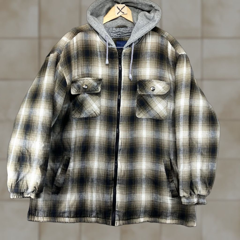 Basic Editions Vintage Basic Editions Mens 90s Hoodie XL Sherpa Lined Full Zip Brown Plaid Streetwear Snap Pocket y2k Size US XL / EU 56 / 4 - 1 Thumbnail
