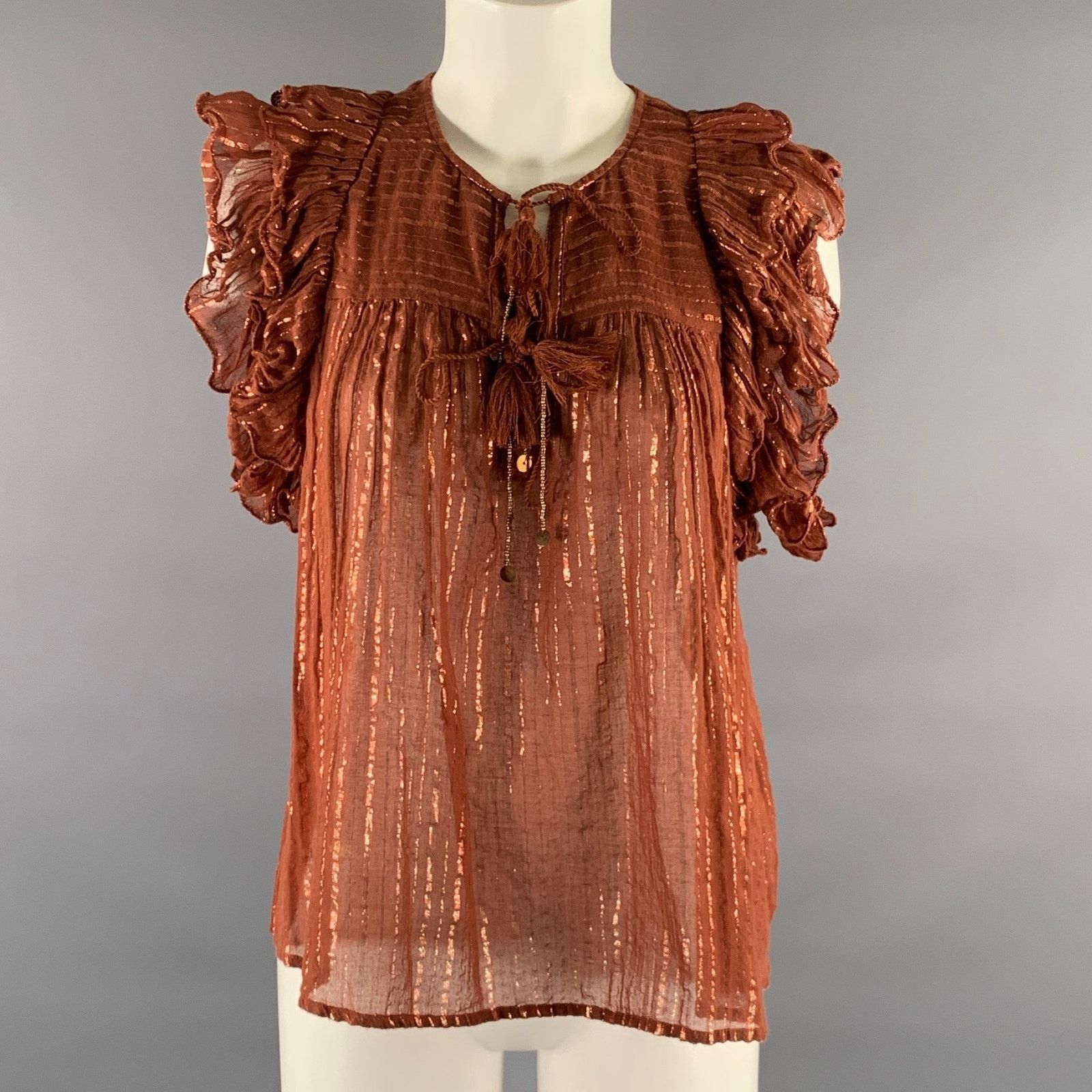 Ulla Johnson ULLA JOHNSON Size 6 Rust Cotton Blend Stripe Bohemian Blouse Size M / US 6-8 / IT 42-44 - 1 Thumbnail