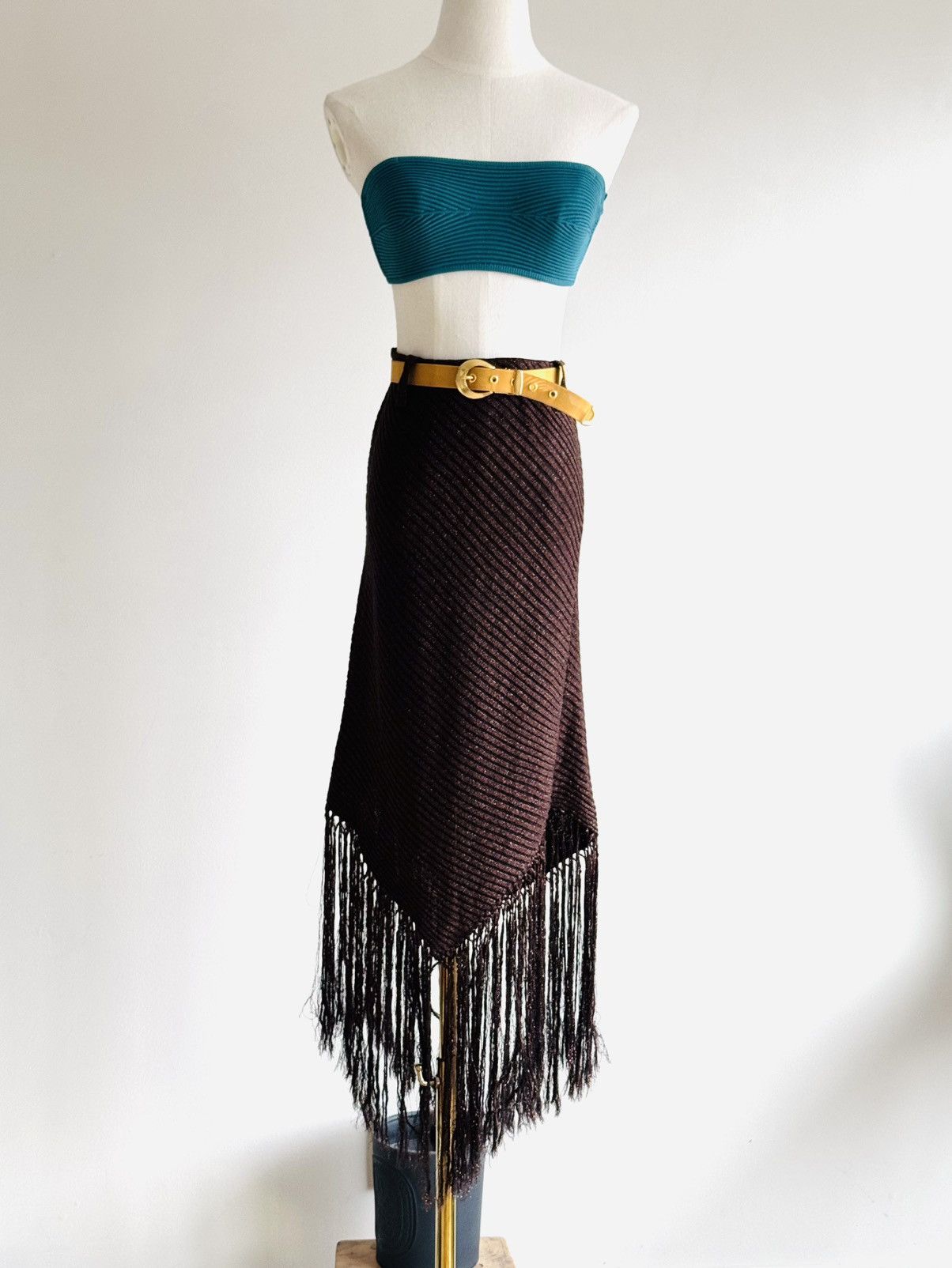 Missoni Missoni chocolate brown & metallic bronze bias fringe skirt Size 26" / US 2 / IT 38 - 5 Thumbnail