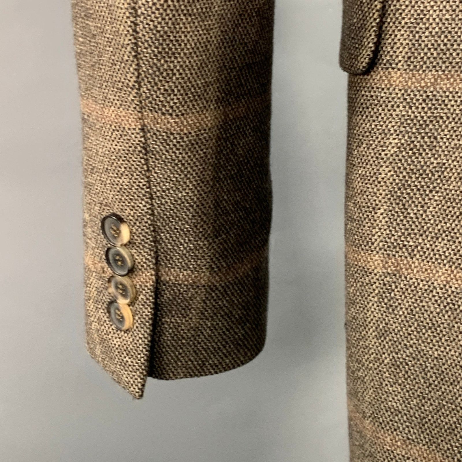 Brown Black Virgin Wool Cashmere Windowpane Sport Coat