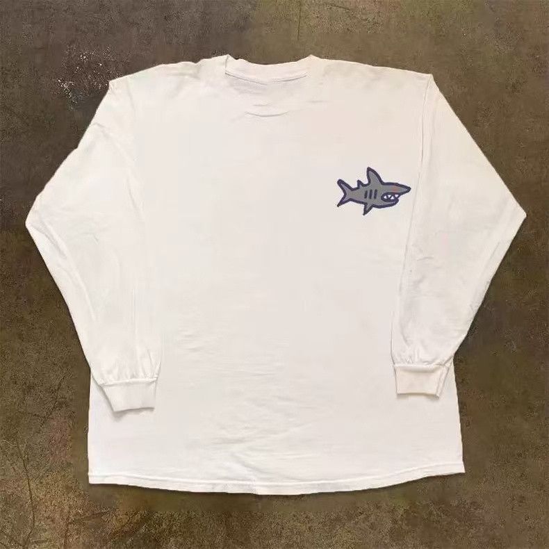 Vintage White retro shark print long-sleeved cotton t-shirt Size US M / EU 48-50 / 2 - 1 Thumbnail