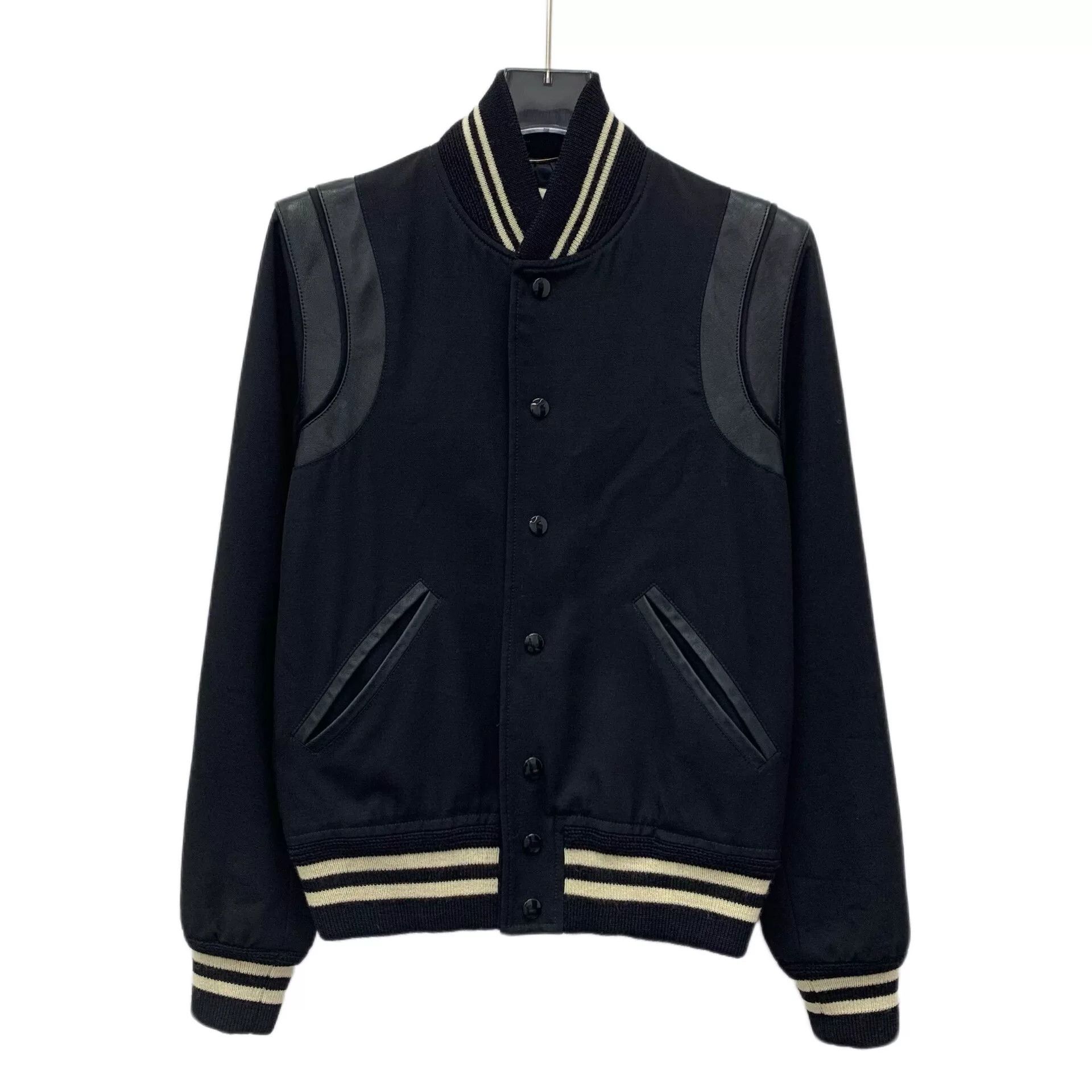 Yves Saint Laurent Saint Laurent Black Striped Leather Sleeve Jacket Size XS / US 0-2 / IT 36-38 - 1 Thumbnail