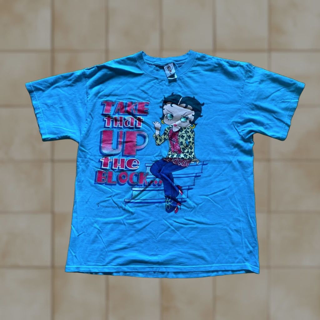 Gloverall VINTAGE Betty Boop T Shirt All Over Print 1999 90s Take That Up the Block Blue XL Mens Womens Adults Regular Size XL Shirt Size US XL / EU 56 / 4 - 1 Thumbnail