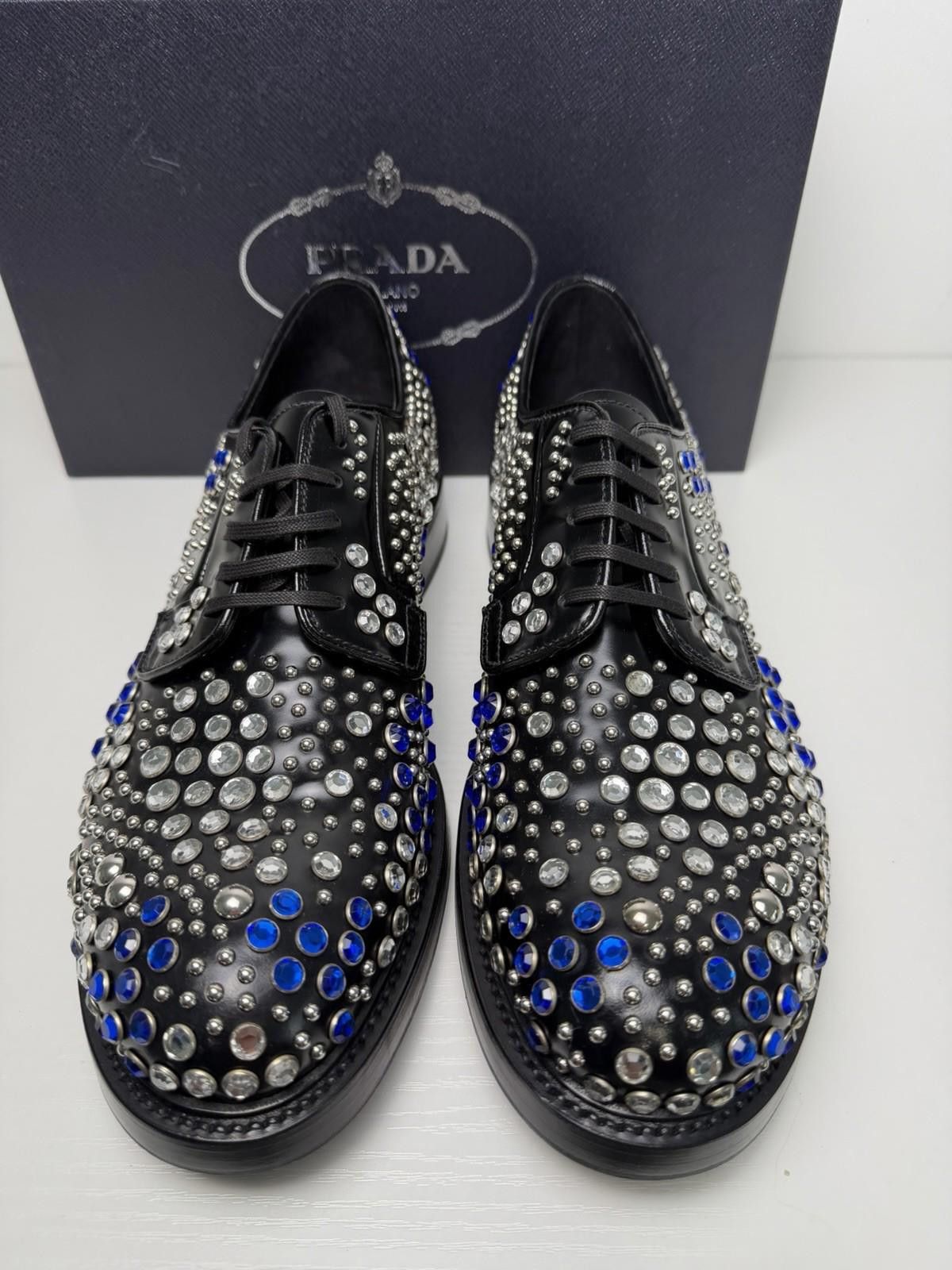 Prada Prada Crystal Stud Embellished Shoes Black Leather SZ 11 Size US 11 / EU 44 - 2 Thumbnail