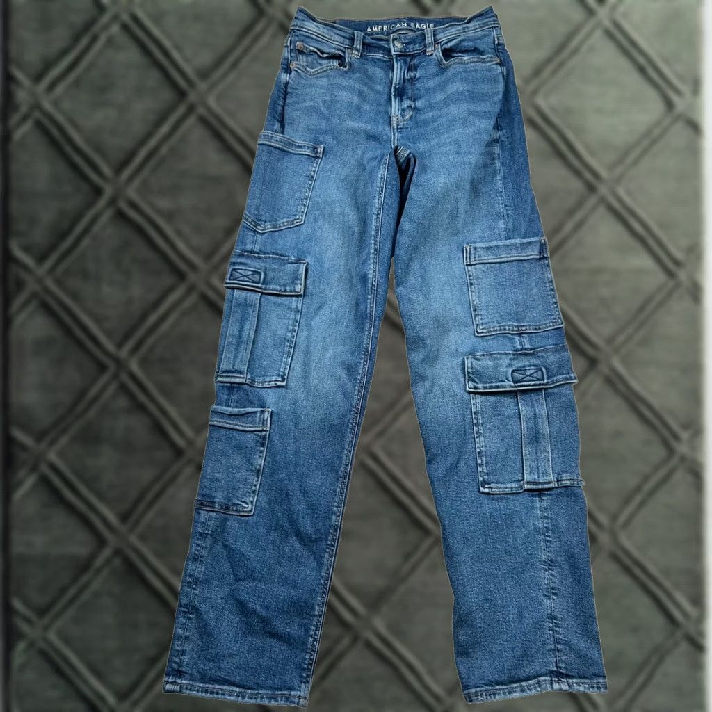 American Eagle Outfitters VINTAGE American Eagle Jeans Womens 2 Cargo Super High Rise Baggy Straight Skate Utility Jeans Size 26" / US 2 / IT 38 - 1 Thumbnail