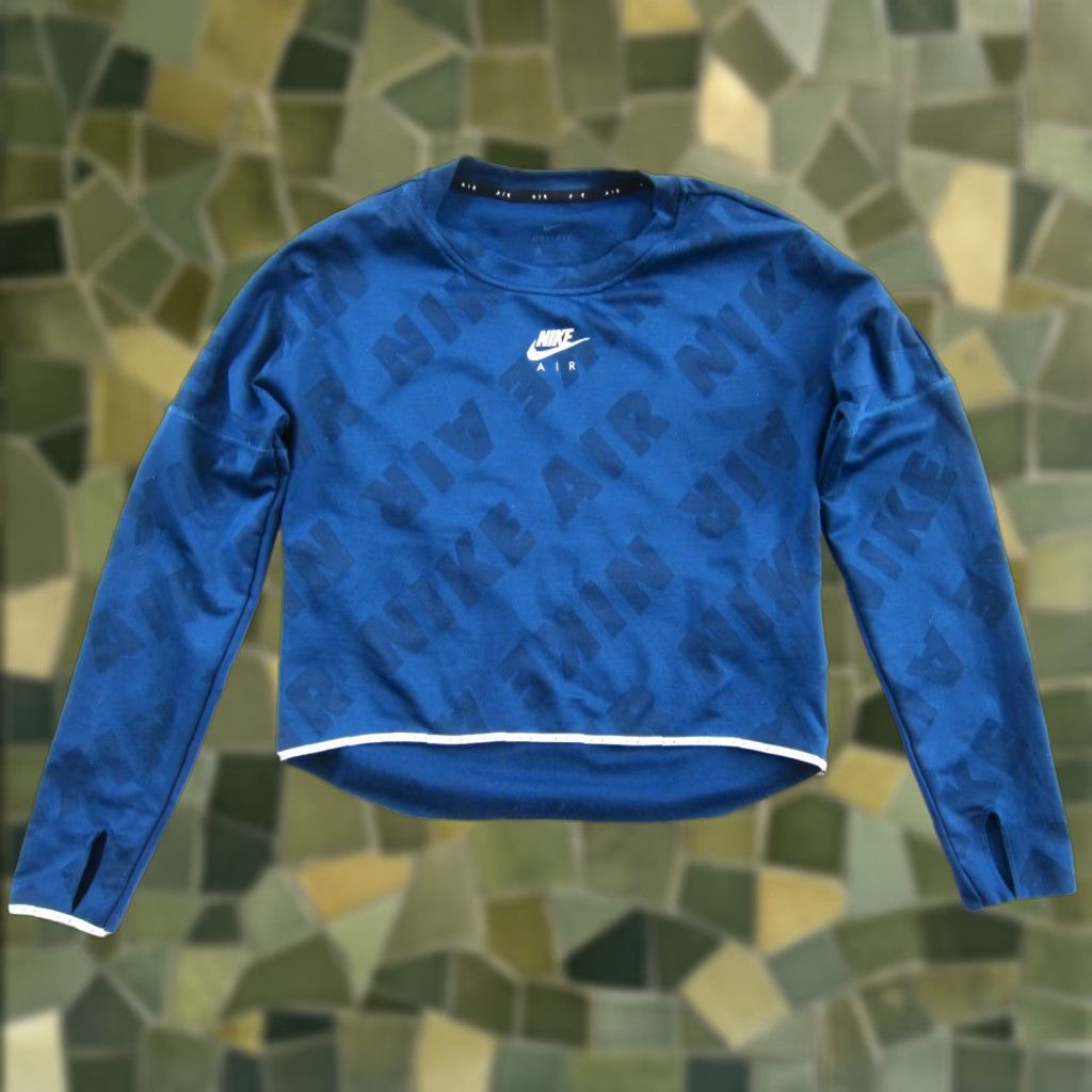 Nike Nike DRI-FIT Logo Blue Round Neck Long Sleeve Crop Top Shirt Women XS Size XS / US 0-2 / IT 36-38 - 1 Thumbnail