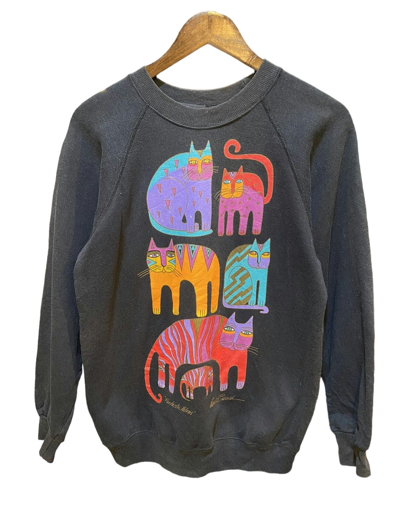 image of Animal Tee x Art Vintage Cat Laurel Burch Art Sweatshirt in White, Men's (Size Medium)