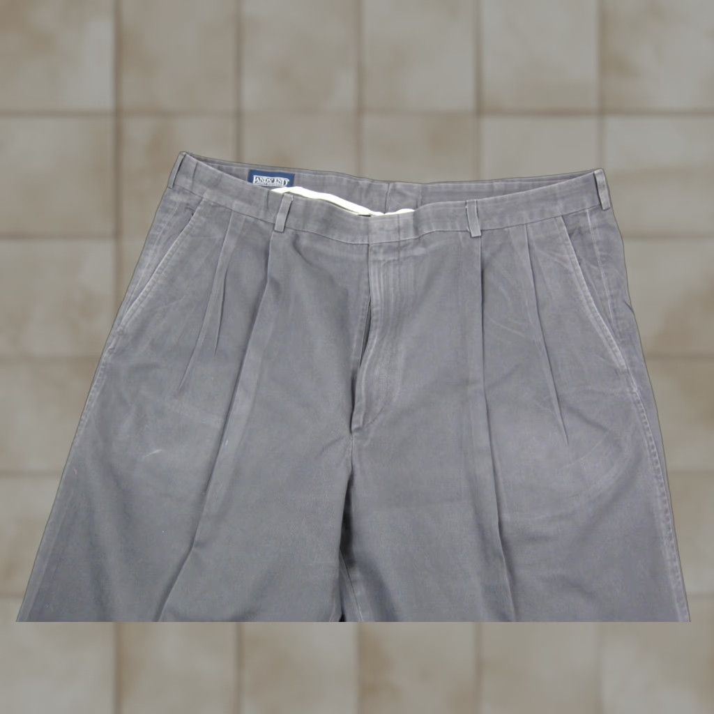 Lands' End VINTAGE Lands' End Pants Mens 40Lx35 Gray Cotton Pleated Dress Pants Straight Leg Regular Front Zip Button Waist 40 Inseam 35 Lacework? Size US 40 / EU 56 - 1 Thumbnail