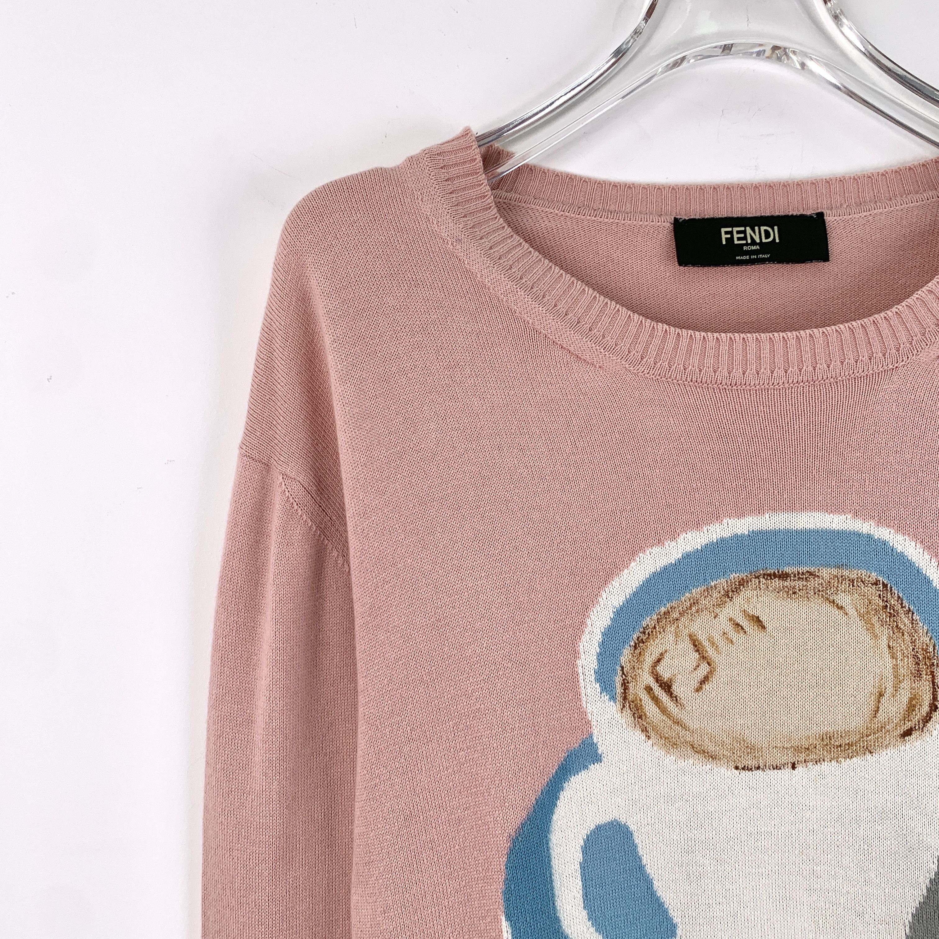 Fendi Fendi Pink & Brown Cotton Knit Sweater (Size L) Size L / US 10 / IT 46 - 7 Thumbnail