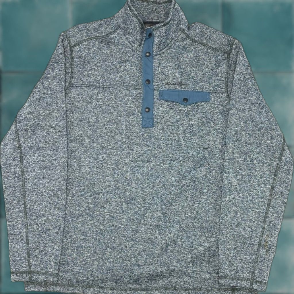 Eddie Bauer VINTAGE Eddie Bauer Gray Blue Mens XL Radiator Snap Pocket Mock Neck Knit Fleece Pullover Sweater Size US XL / EU 56 / 4 - 1 Thumbnail