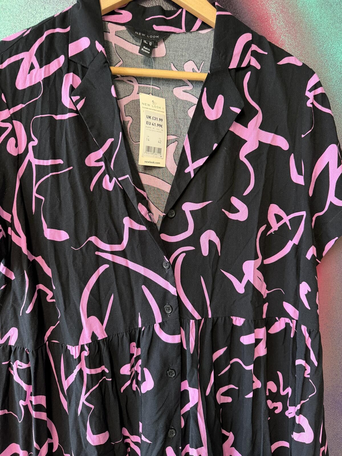 Other New look black and pink abstract print dress in size 14 Size L / US 10 / IT 46 - 2 Thumbnail