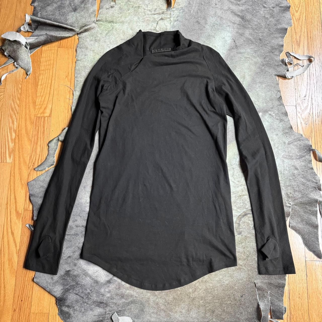 image of Avant Garde x Obscur Pulled V Neck Jersey Top With Thumb Holes Size 44 in Black, Men's