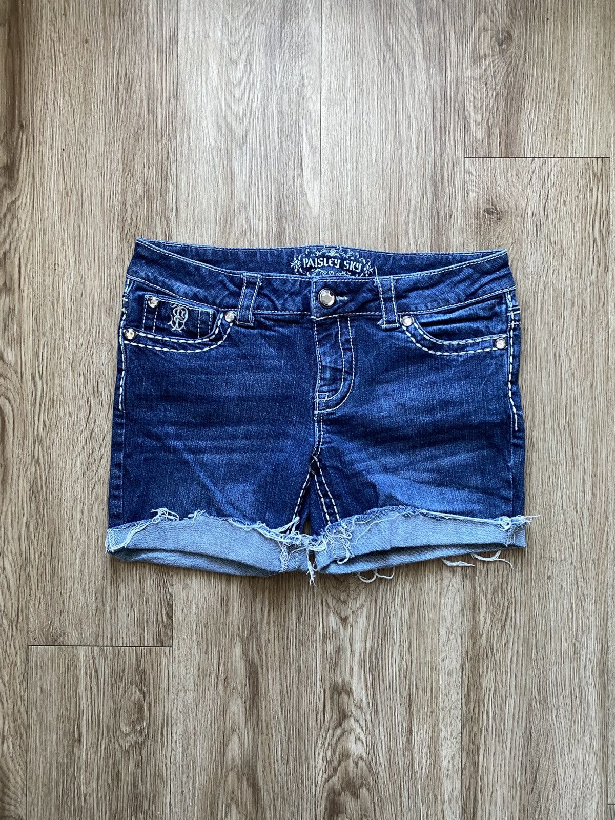 Other Y2K 00s Distressed Dark Denim Shorts Size 30" / US 8 / IT 44 - 1 Thumbnail