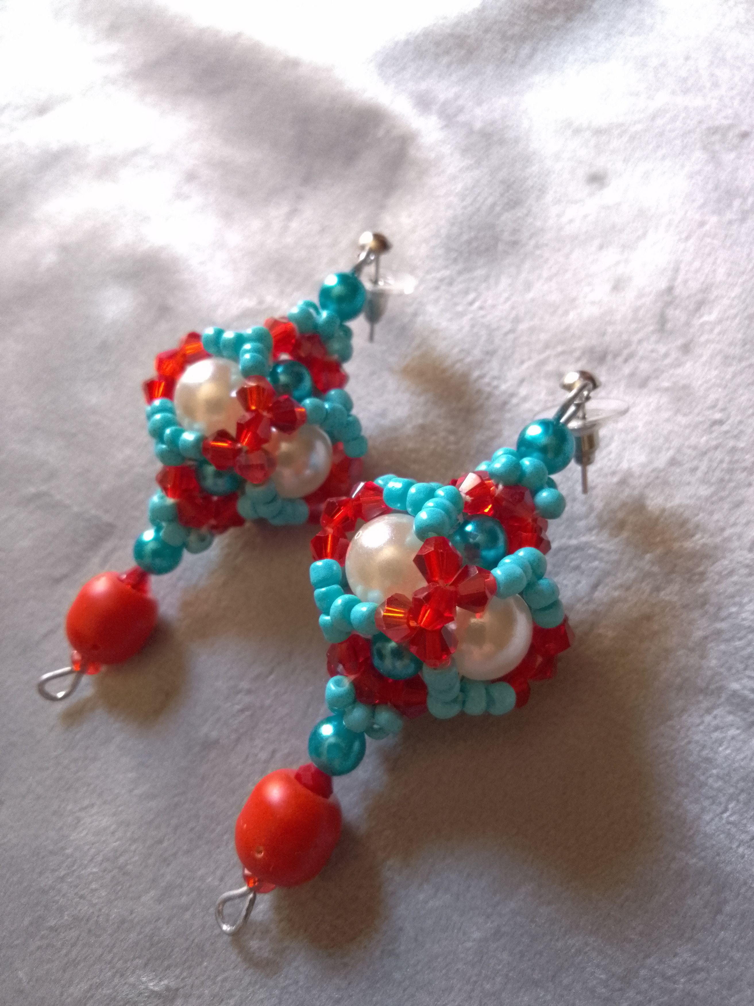 Handmade Elegant dangling earrings pearls and natural red coral Size ONE SIZE - 7 Thumbnail