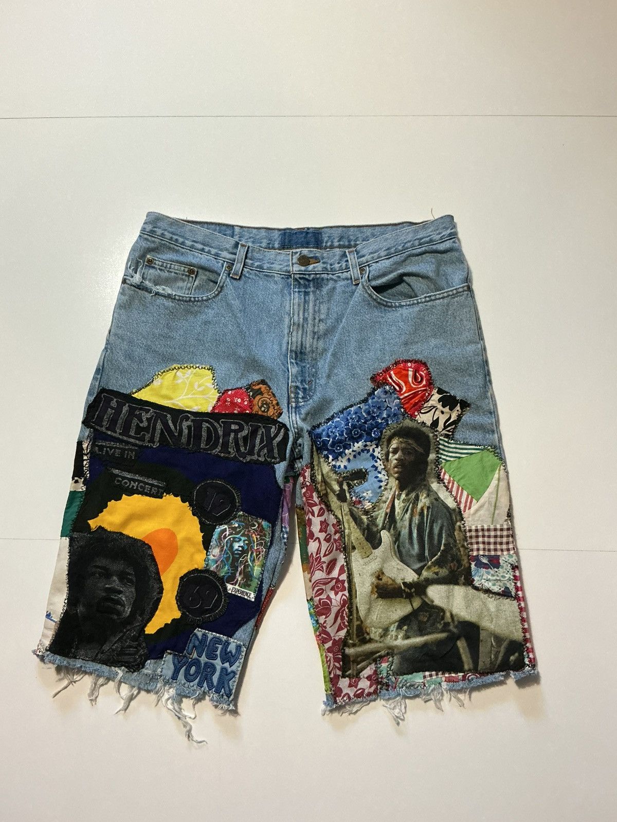 Jimi Hendrix Jimi Hendrix Patchwork 1 Of 1 Rework Denim Jean Shorts Size US 36 / EU 52 - 1 Thumbnail