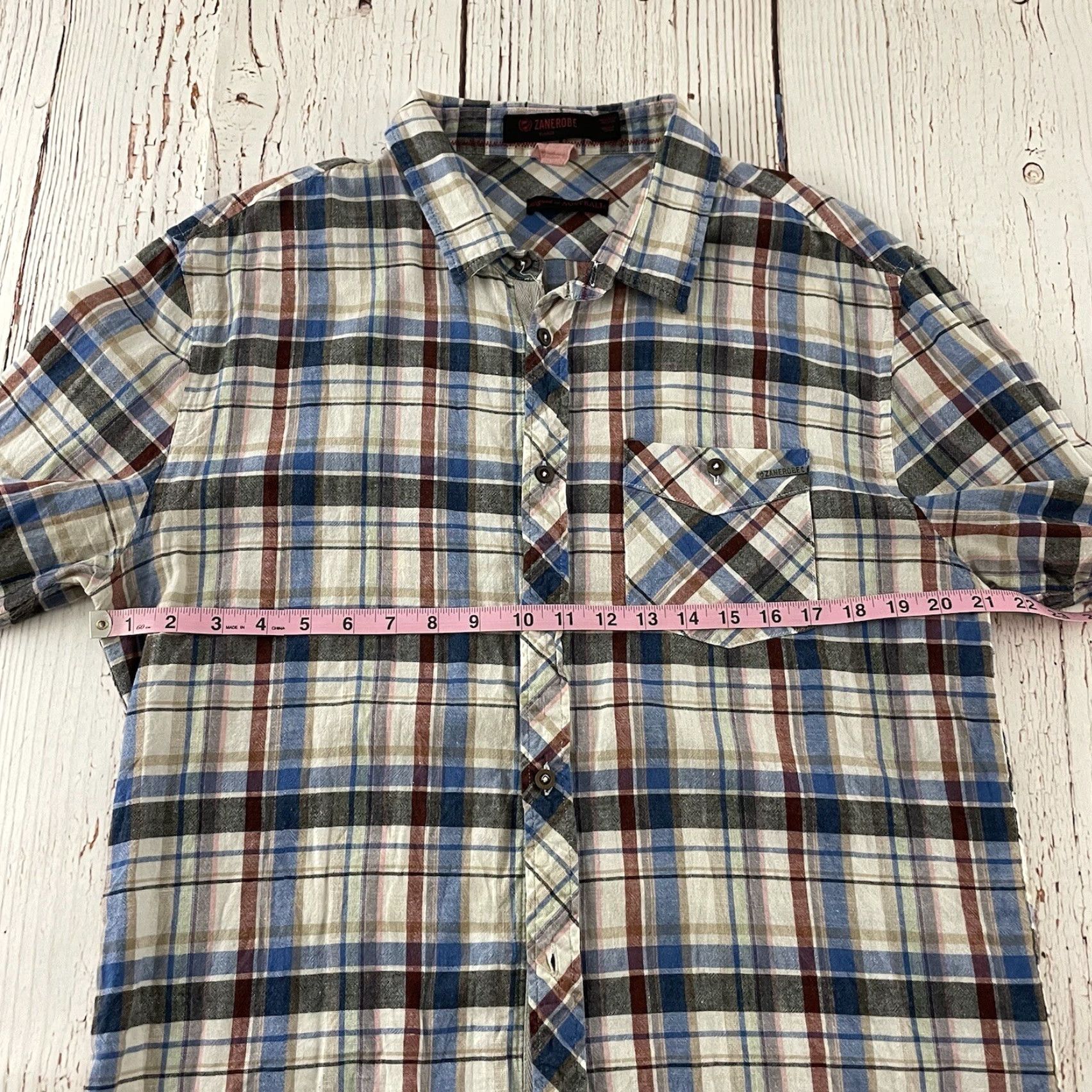 Zanerobe Zanerobe Plaid Long Sleeve Button Front Shirt Men's XL Beige Blue Size US XL / EU 56 / 4 - 5 Thumbnail