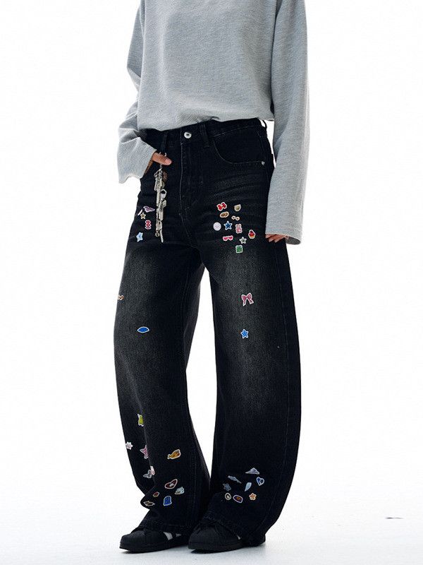 Japanese Brand American Men's Cleanfit Loose-fitting Curved Print Jeans Size US 32 / EU 48 - 3 Thumbnail