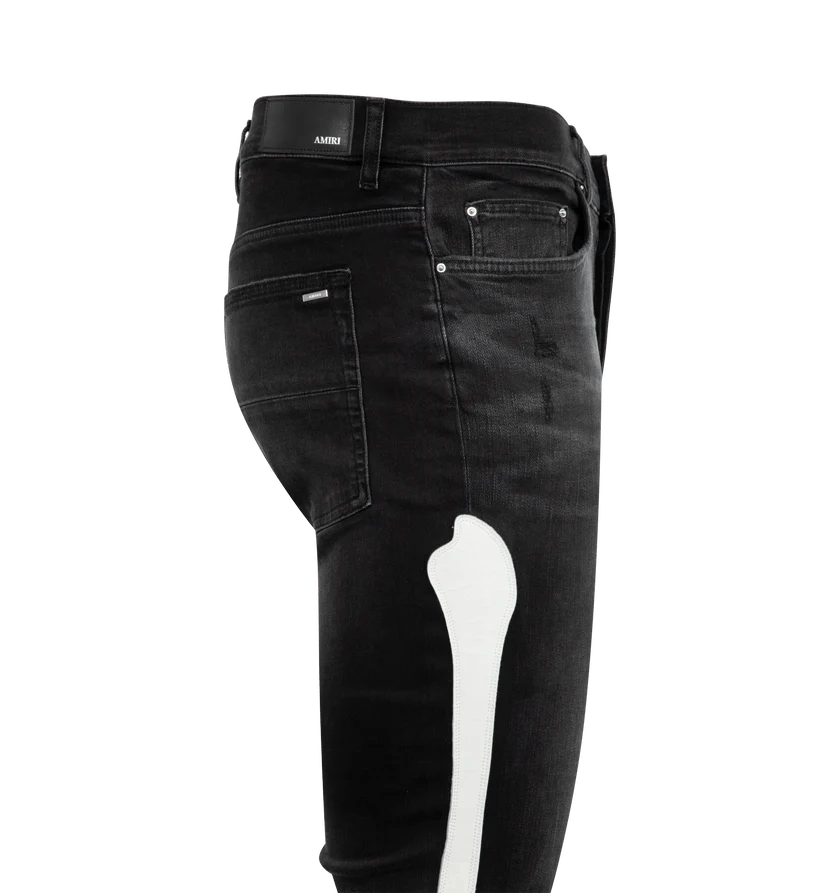 Amiri o1h1sh11225 Leather Bones Applique Slash Jean in Black Size US 30 / EU 46 - 4 Thumbnail