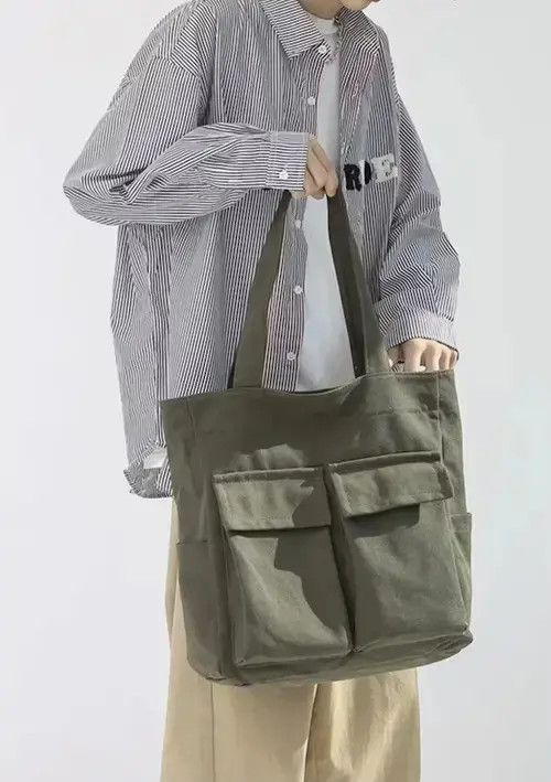 Hypebeast Fashion canvas tote bag with pocket vintage Size ONE SIZE - 3 Thumbnail