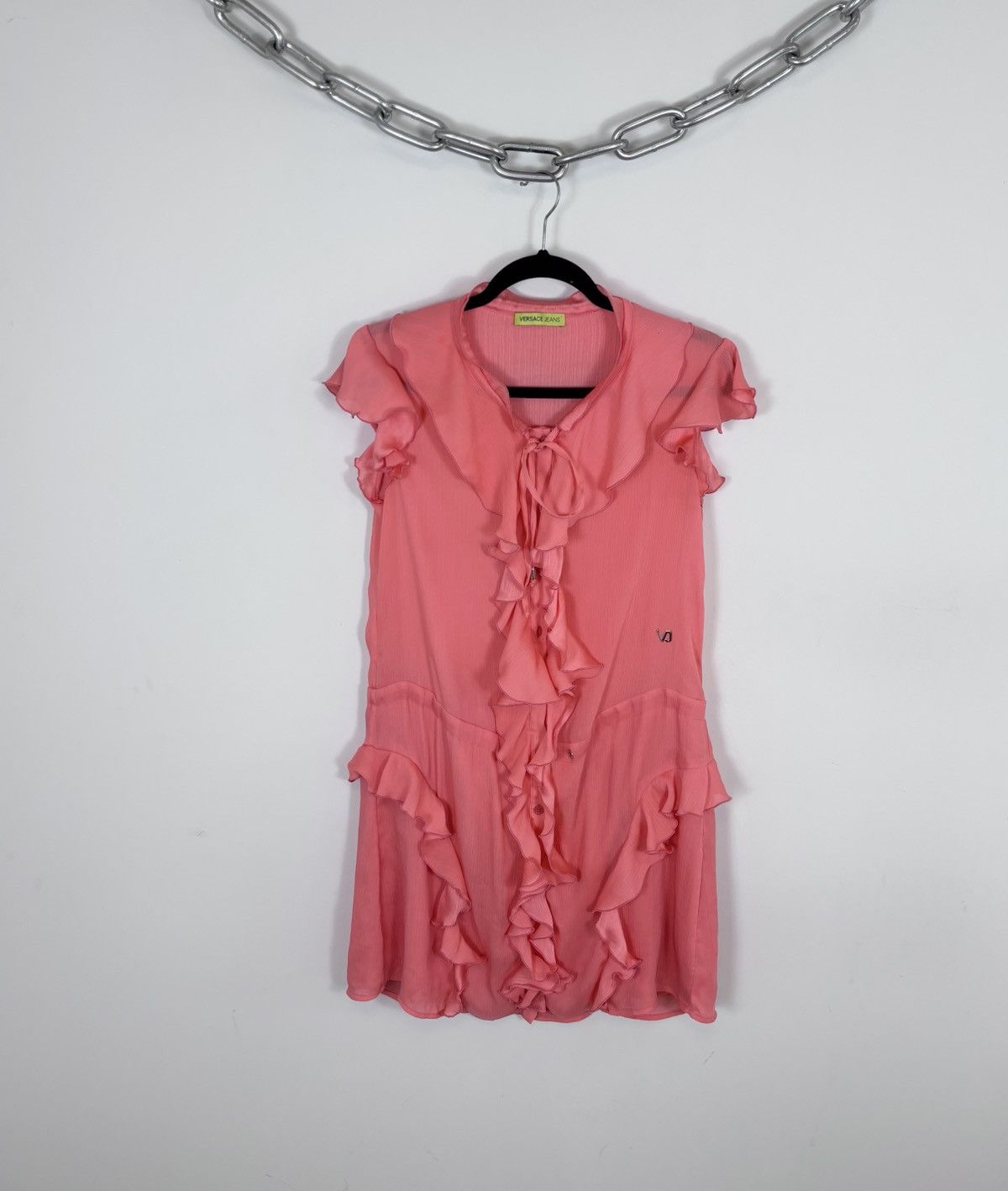 Versace Jeans Couture Versace Jeans Women’s Coral Chiffon Ruffle Mini Dress Size S / US 4 / IT 40 - 1 Thumbnail