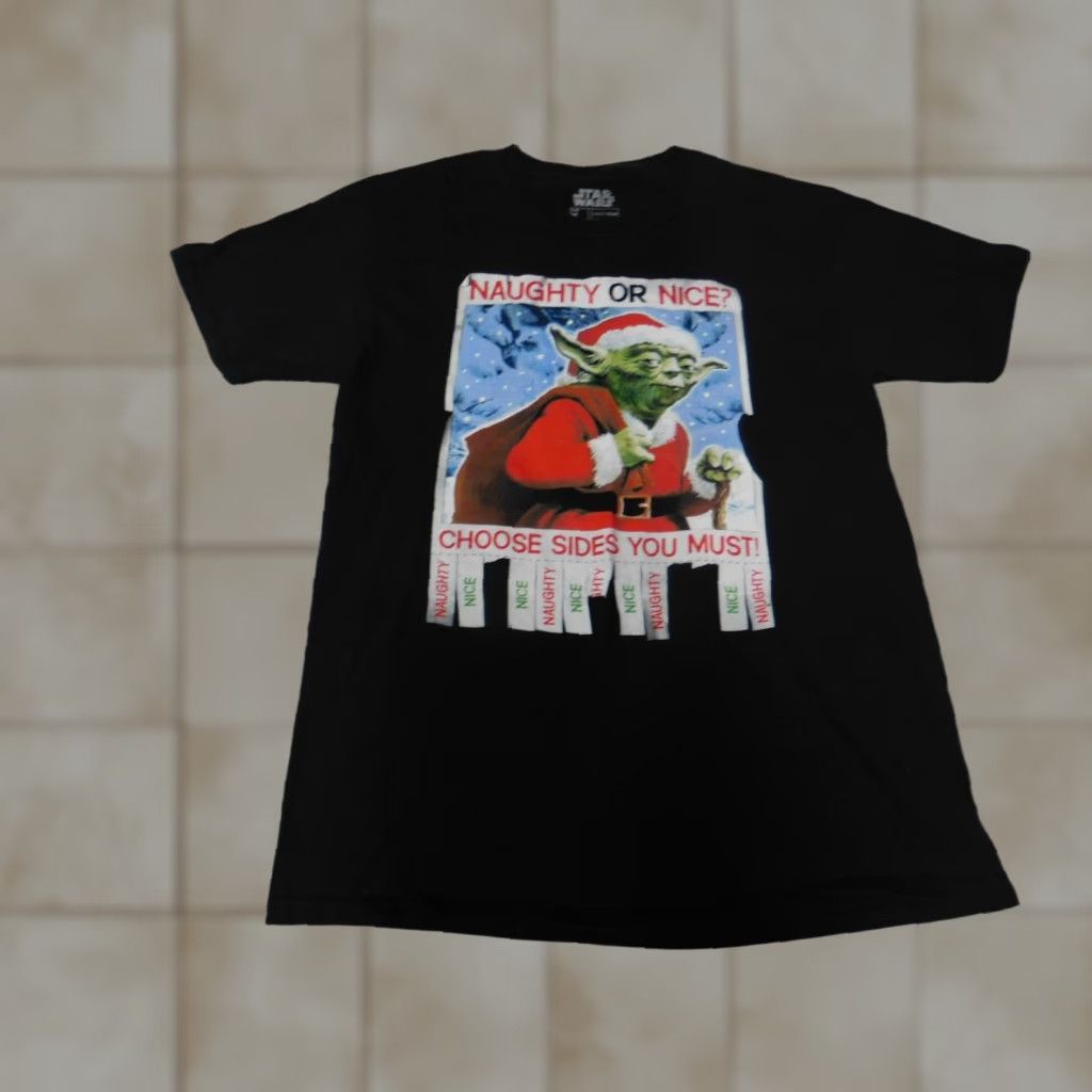 Star Wars Star Wars Mens Shirt Medium black graphic Christmas Yoda T-Shirt Crew Neck Short Sleeve Logo Knit Cotton Spandex Size US M / EU 48-50 / 2 - 1 Thumbnail