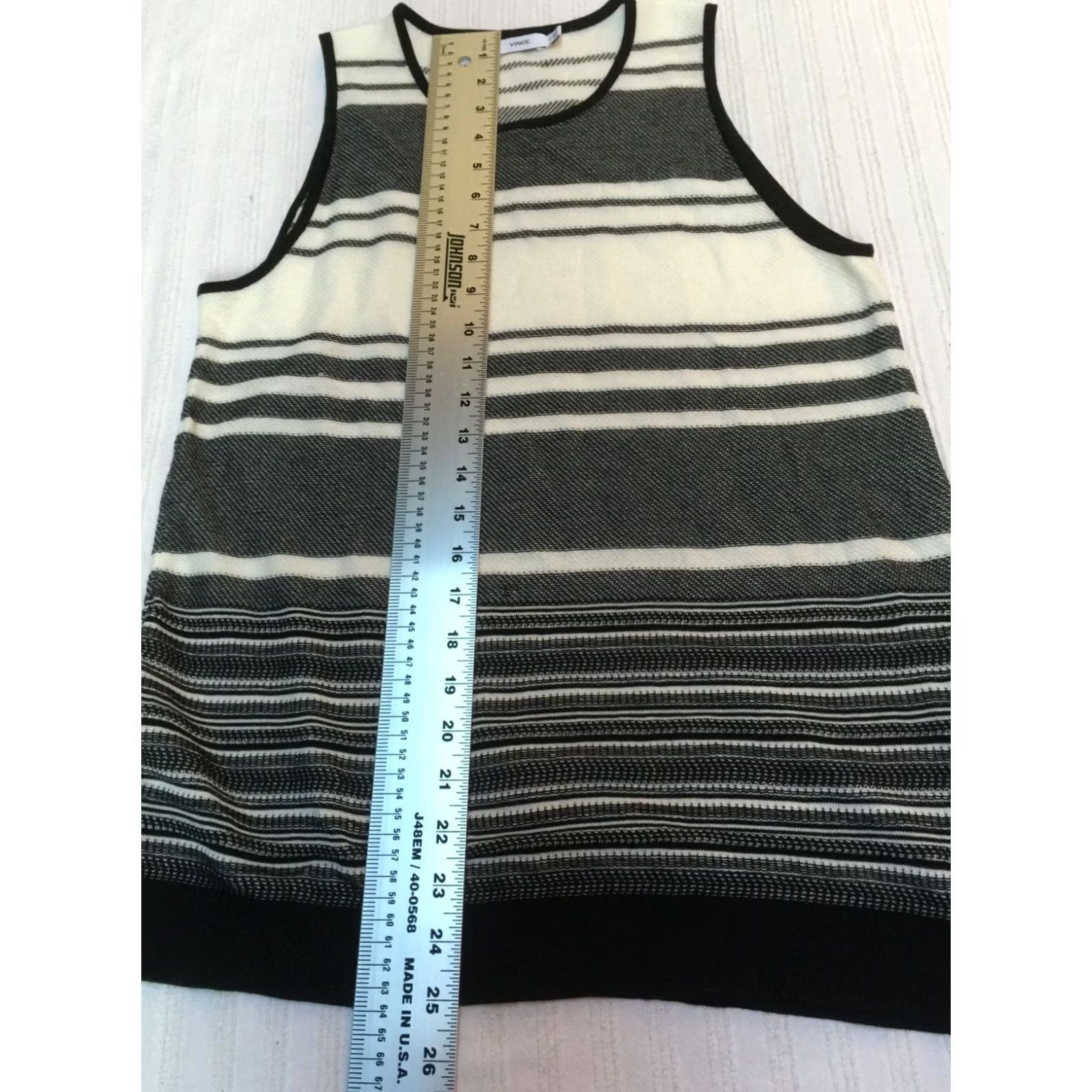 Vince Vince Womens White Gray Striped Cotton Knit Tank Top Small Scoop Neck Sleeveless Size S / US 4 / IT 40 - 6 Thumbnail