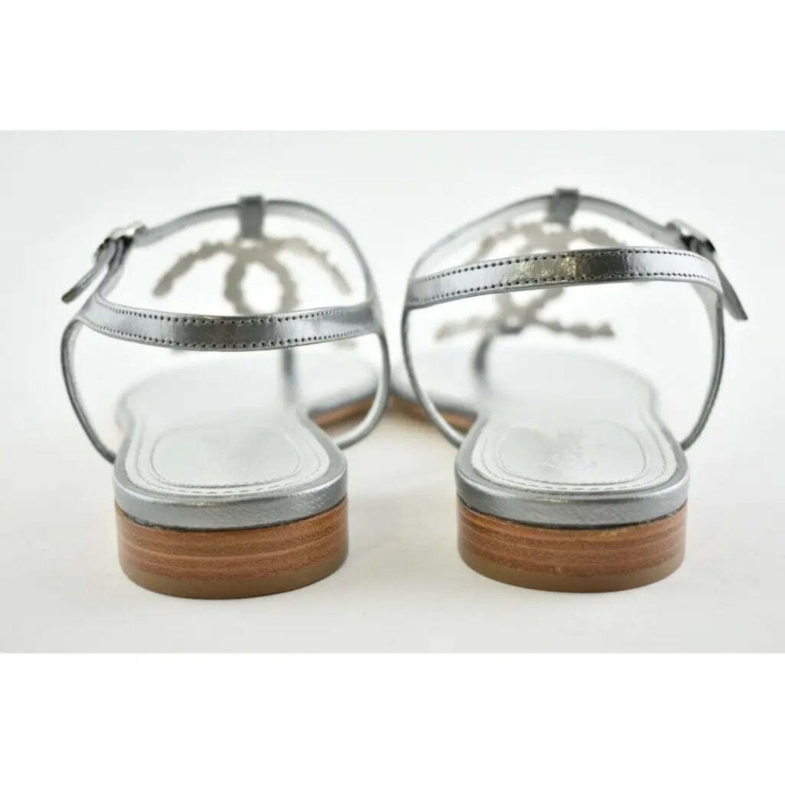 Chanel Chanel 19P Silver Metallized Lambskin CC Logo Mule Slide Size US 6 / IT 36 - 10 Thumbnail