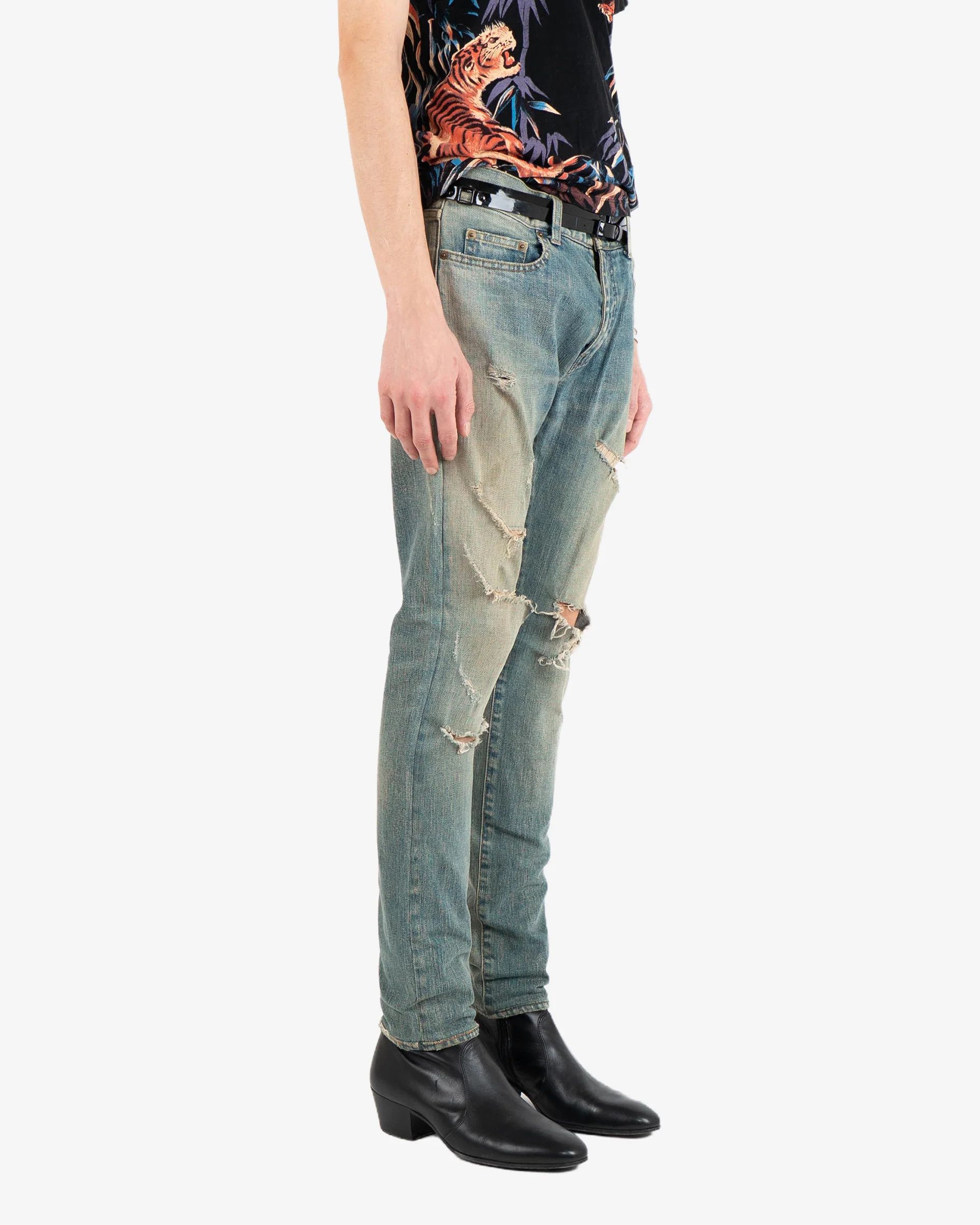 Saint Laurent Paris D02 Bright Wash Ripped Denim (2016) Size US 30 / EU 46 - 4 Thumbnail