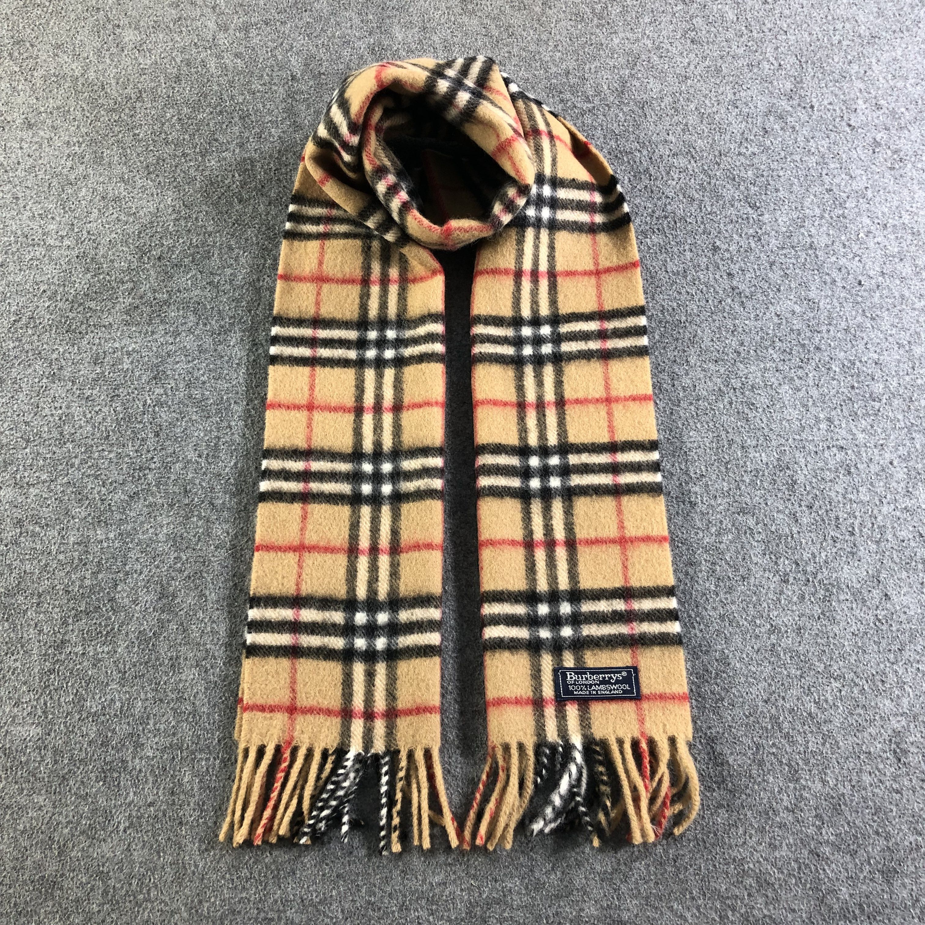 Burberry Burberrys Tan Wool Nova Check Scarf Muffler Neckwear V2072 Size ONE SIZE - 1 Thumbnail