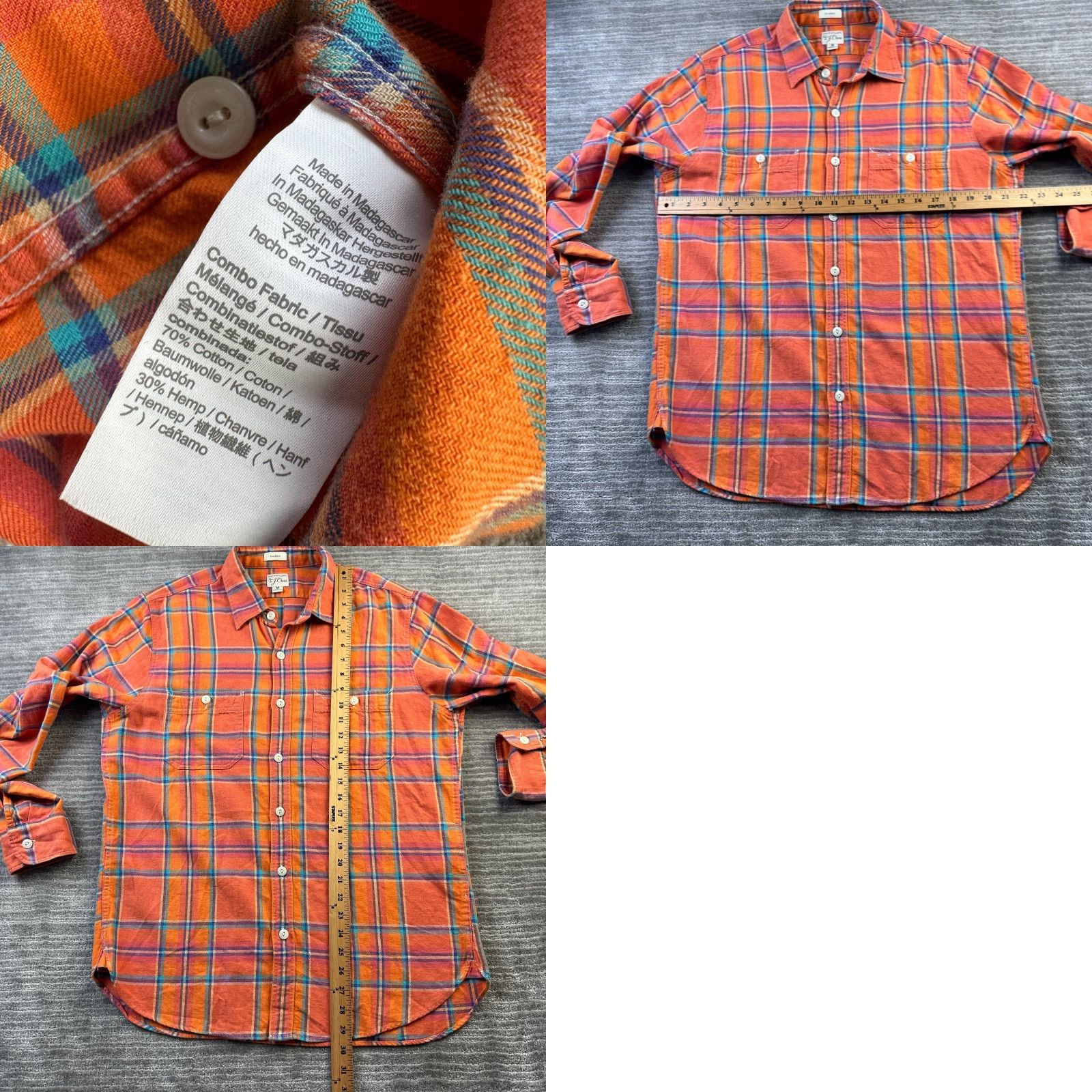 J.Crew J.CREW Shirt Mens M Orange Flannel Plaid Button-Up Pocket Wide Collar Casual Vintage? No. (Oops) Size US M / EU 48-50 / 2 - 8 Thumbnail